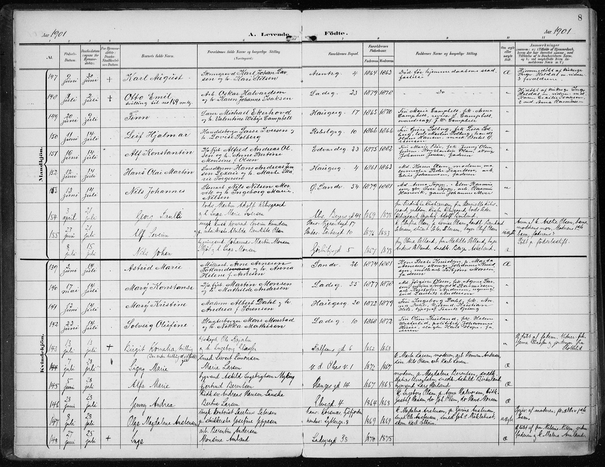 Sandviken Sokneprestembete, AV/SAB-A-77601/H/Ha/L0006: Parish register (official) no. B 3, 1901-1912, p. 8