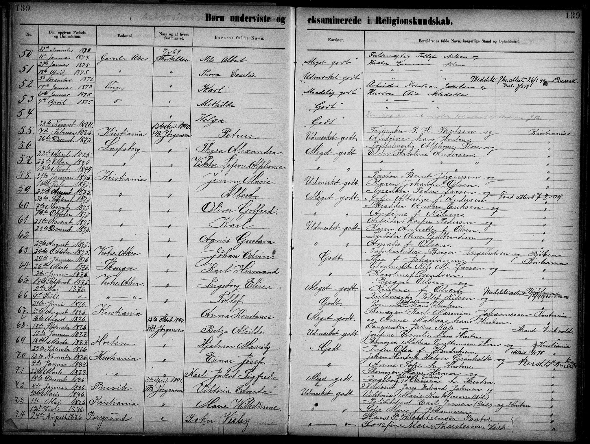 Første Metodistkirke Oslo -  menighetsprotokoller, SAO/PAO-0067/F/L0002: Dissenter register no. 2, 1883-1892, p. 139