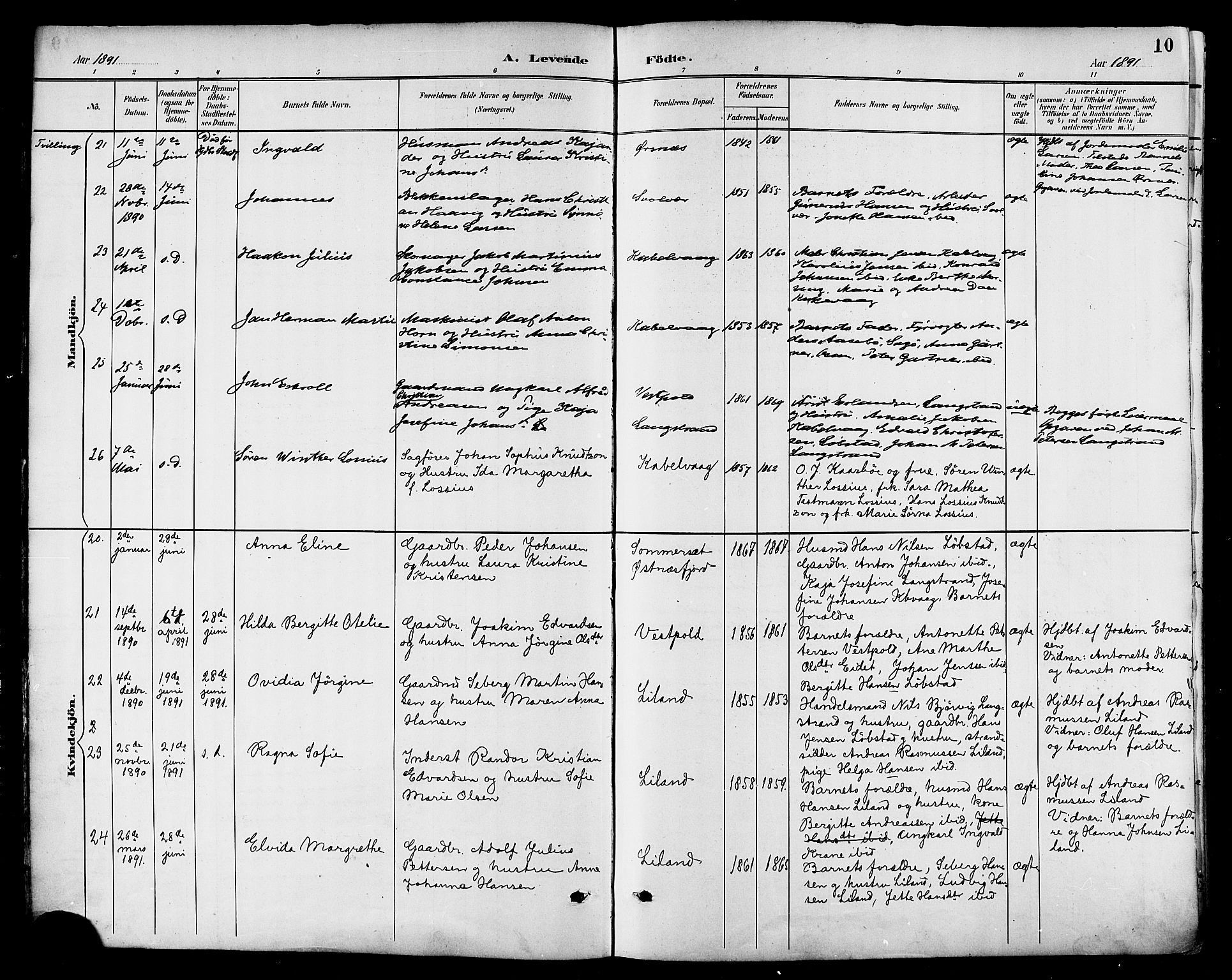Ministerialprotokoller, klokkerbøker og fødselsregistre - Nordland, SAT/A-1459/874/L1060: Parish register (official) no. 874A04, 1890-1899, p. 10
