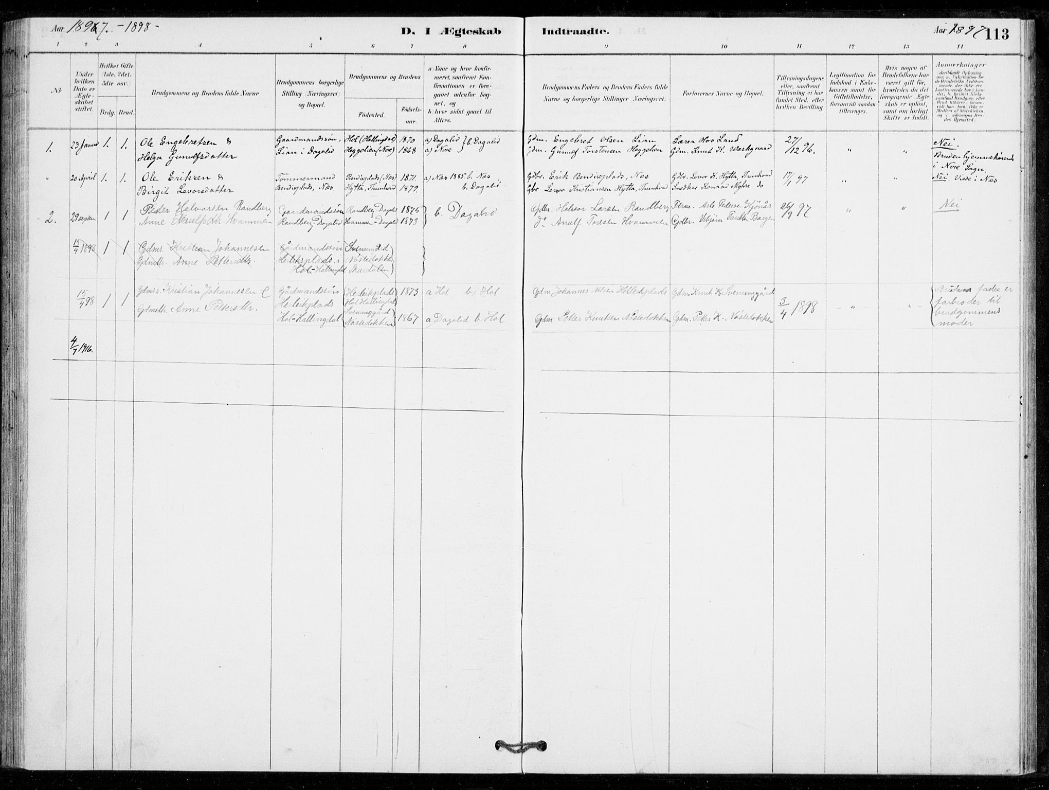 Nore kirkebøker, AV/SAKO-A-238/G/Gc/L0003: Parish register (copy) no. III 3, 1881-1941, p. 113