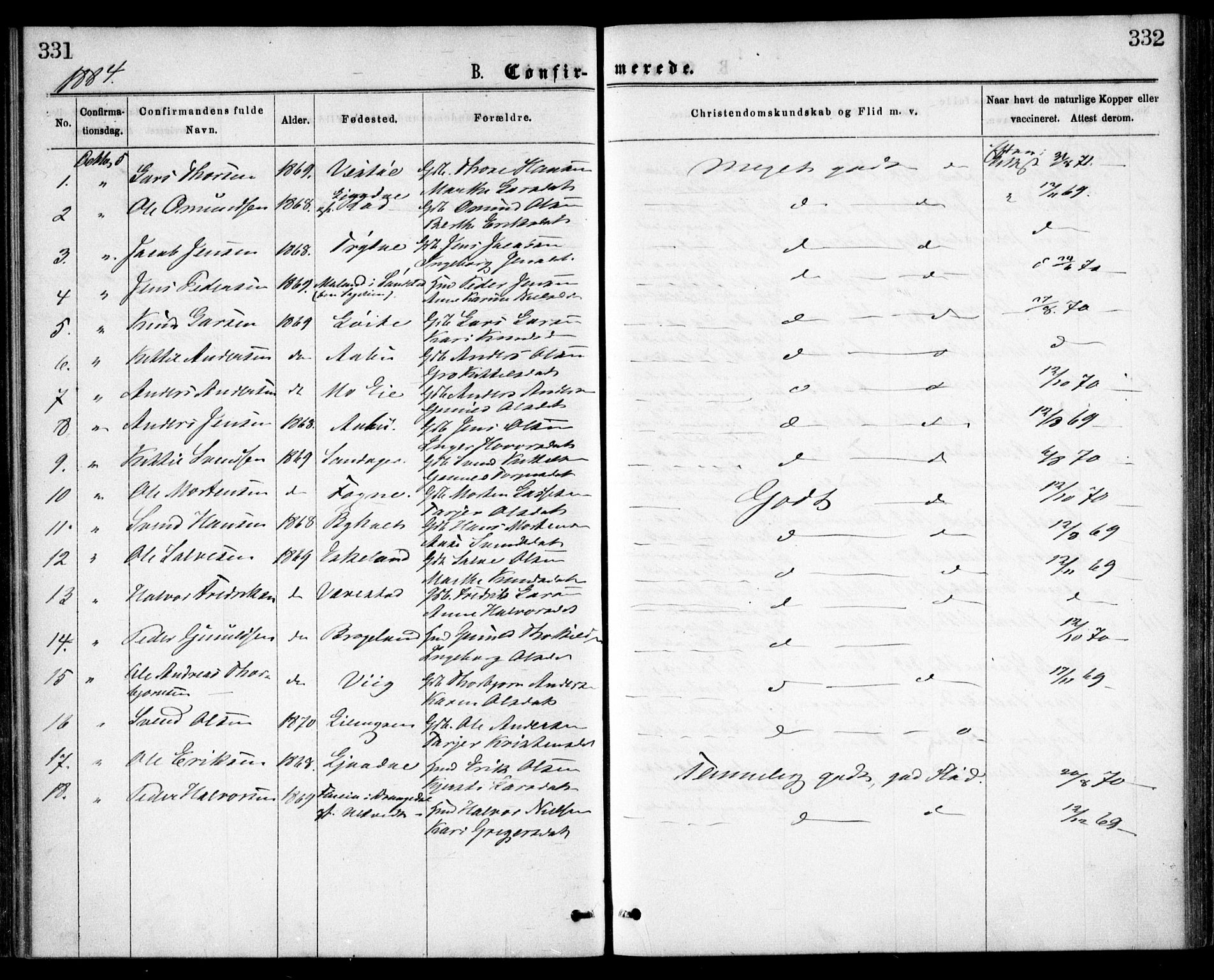 Gjerstad sokneprestkontor, AV/SAK-1111-0014/F/Fa/Faa/L0008: Parish register (official) no. A 8, 1876-1884, p. 331-332