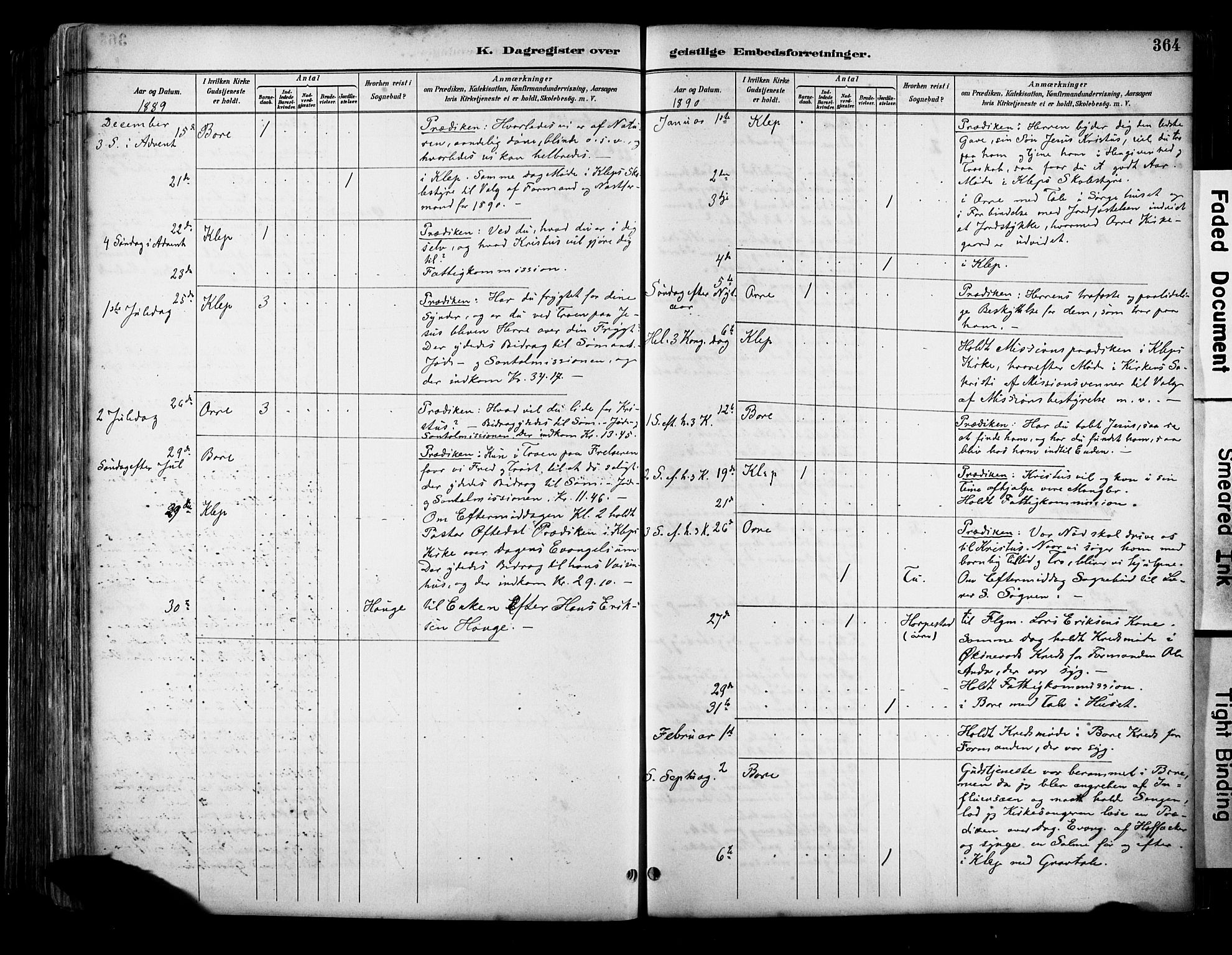 Klepp sokneprestkontor, SAST/A-101803/001/3/30BA/L0009: Parish register (official) no. A 7, 1886-1915, p. 364