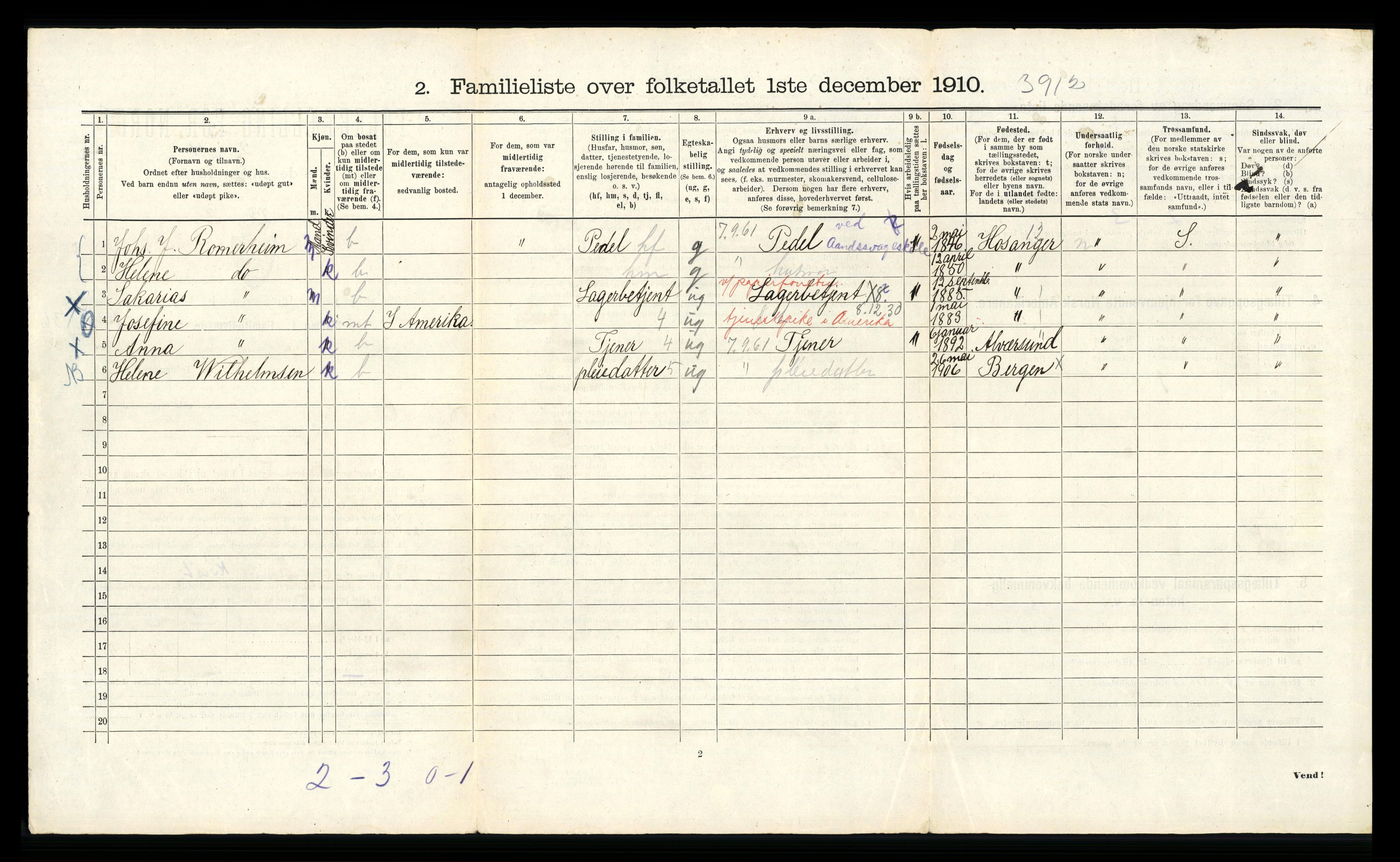 RA, 1910 census for Bergen, 1910, p. 19390