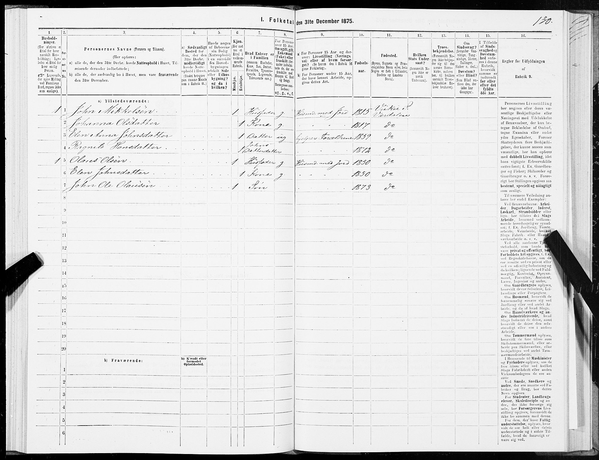 SAT, 1875 census for 1721P Verdal, 1875, p. 6130