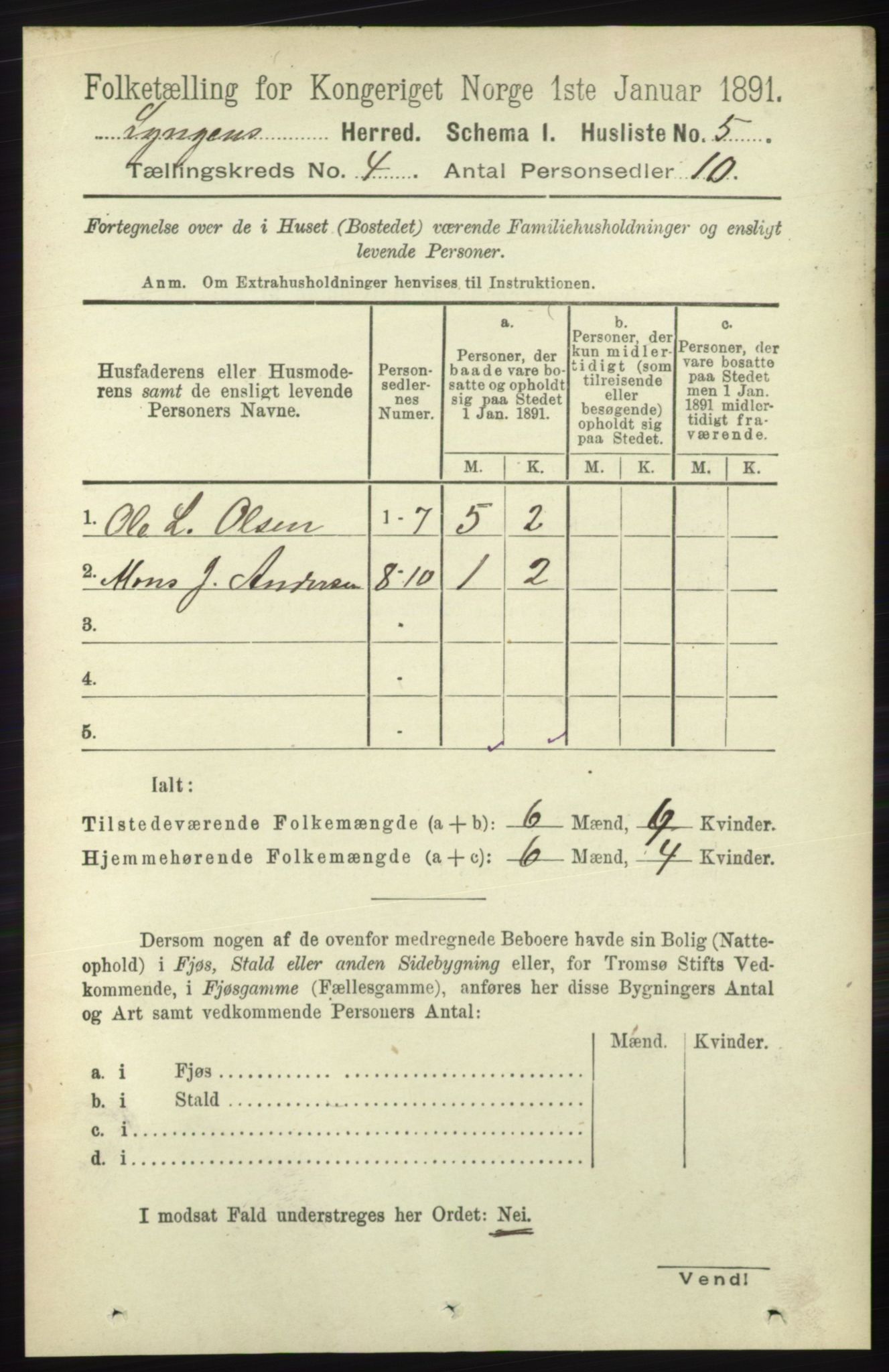 RA, 1891 census for 1938 Lyngen, 1891, p. 3589