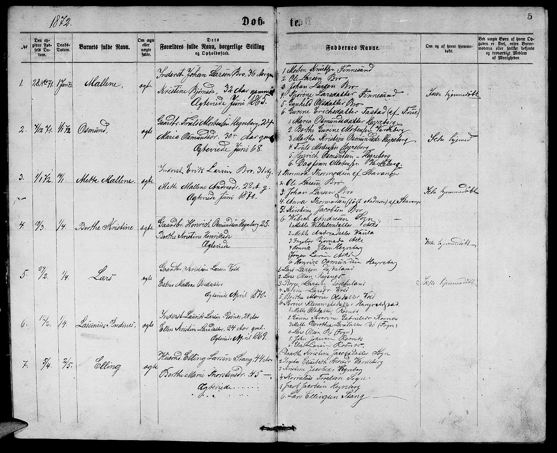 Rennesøy sokneprestkontor, SAST/A -101827/H/Ha/Hab/L0005: Parish register (copy) no. B 5, 1871-1890, p. 5