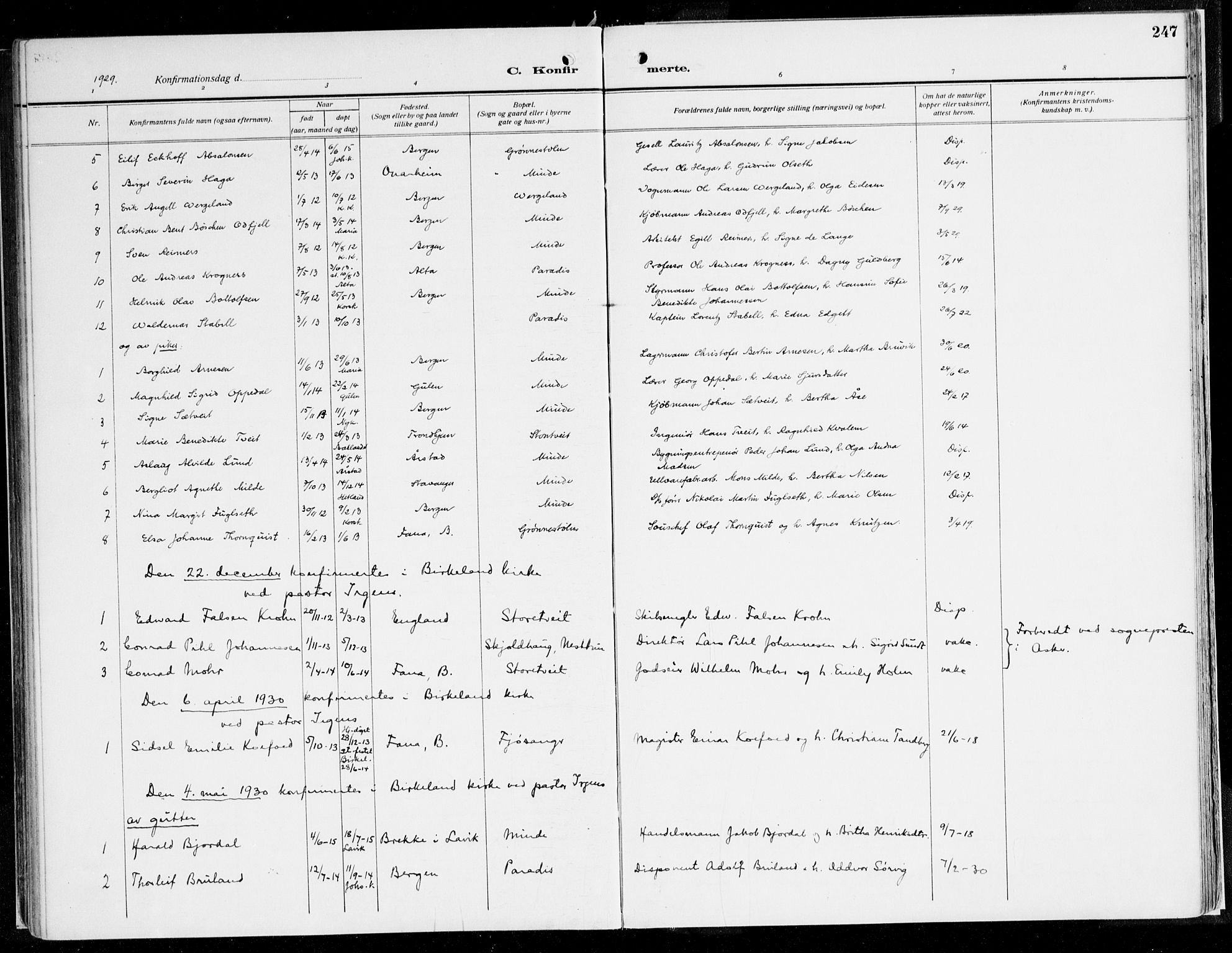 Fana Sokneprestembete, AV/SAB-A-75101/H/Haa/Haaj/L0001: Parish register (official) no. J 1, 1921-1935, p. 247