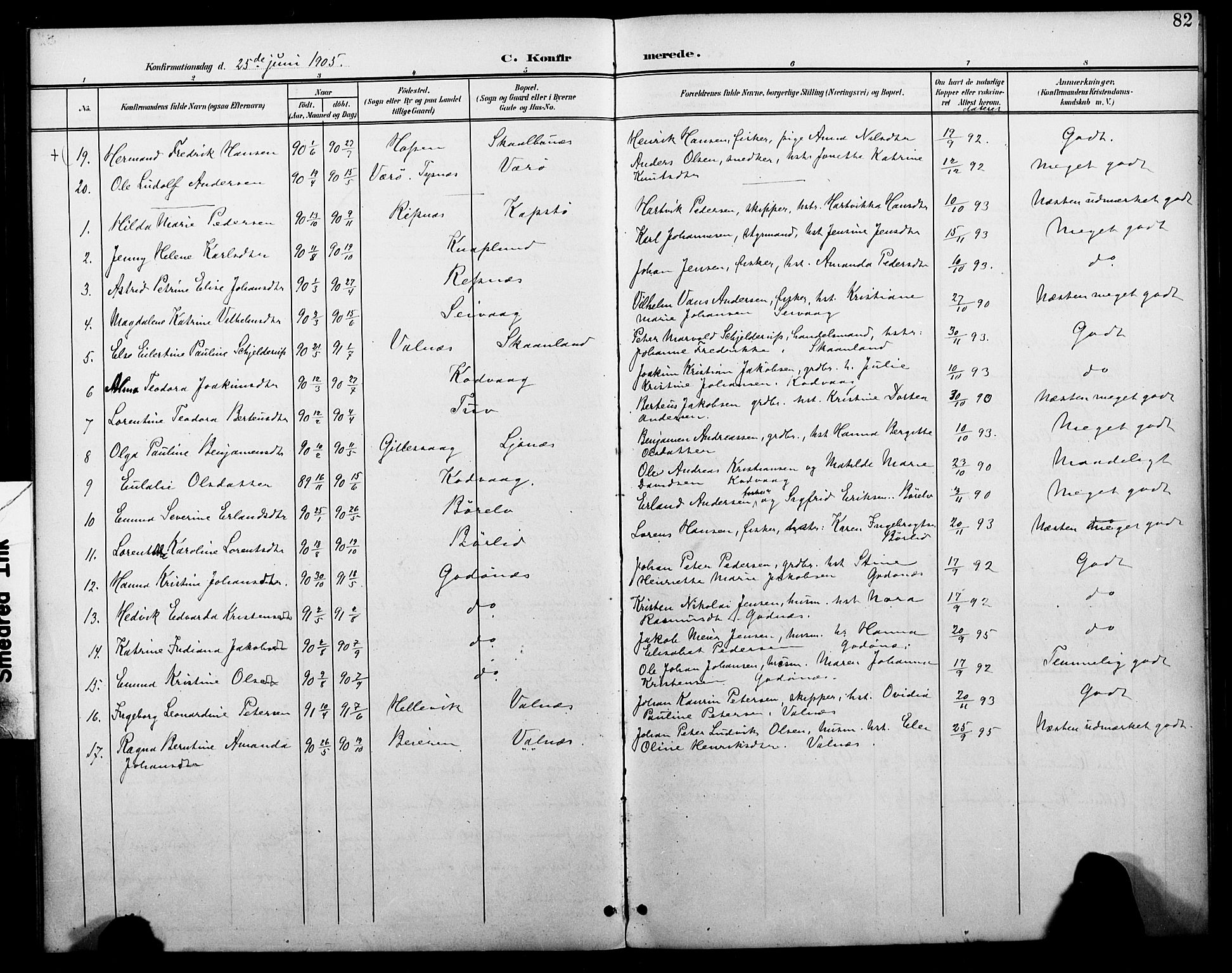 Ministerialprotokoller, klokkerbøker og fødselsregistre - Nordland, AV/SAT-A-1459/804/L0088: Parish register (copy) no. 804C01, 1901-1917, p. 82