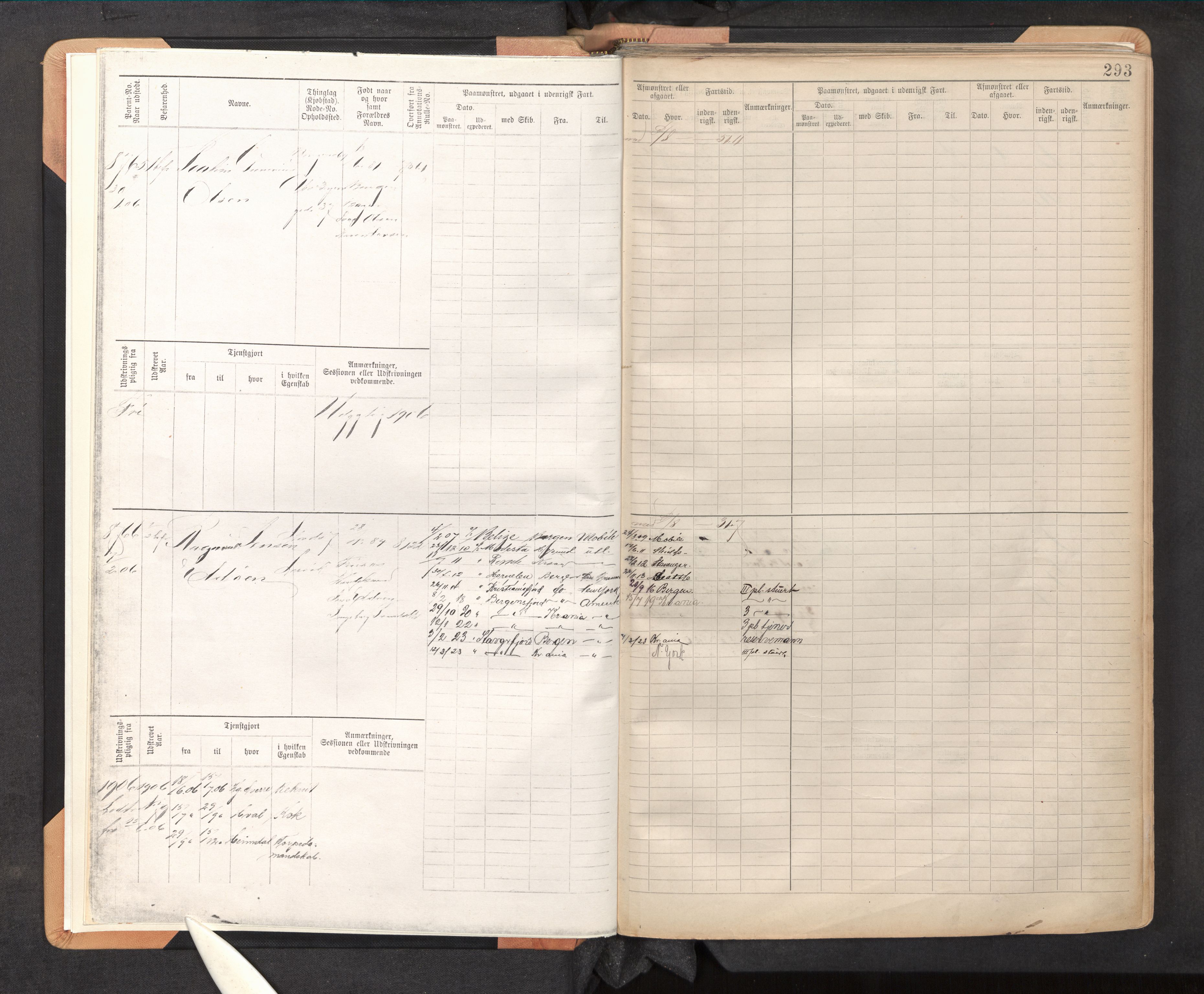 Innrulleringssjefen i Bergen, AV/SAB-A-100050/F/Fc/L0014: Sjøfartshovedrulle, nr. 8767 - 9346, 1900-1910, p. 293