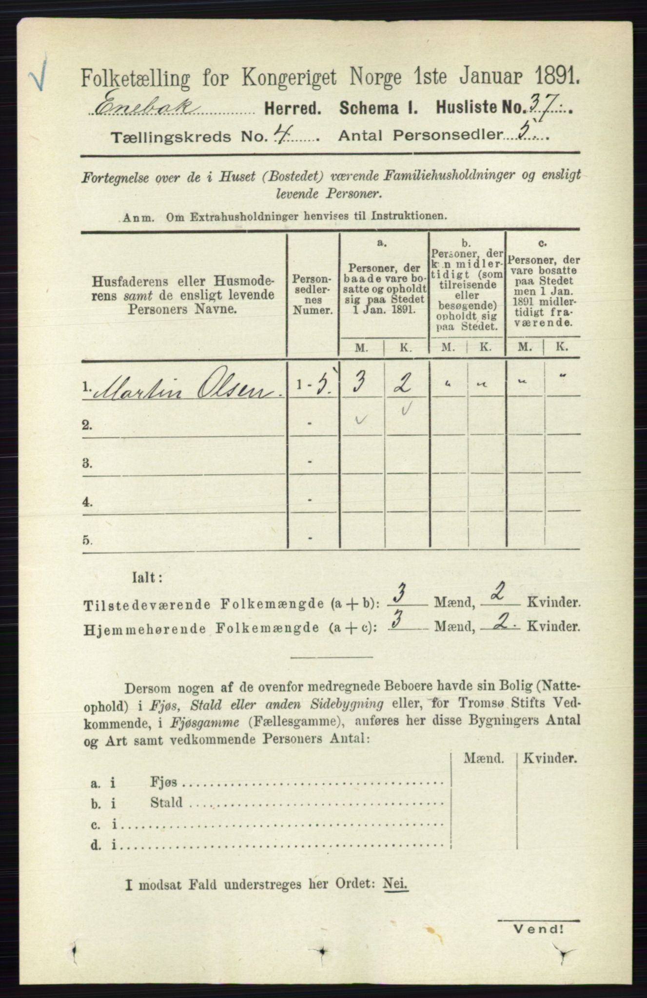 RA, 1891 census for 0229 Enebakk, 1891, p. 1447