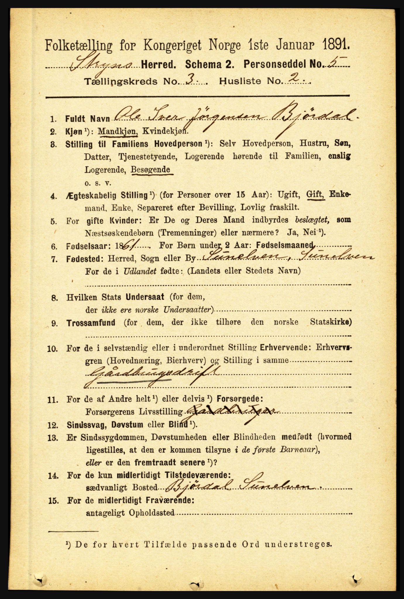 RA, 1891 census for 1448 Stryn, 1891, p. 1108