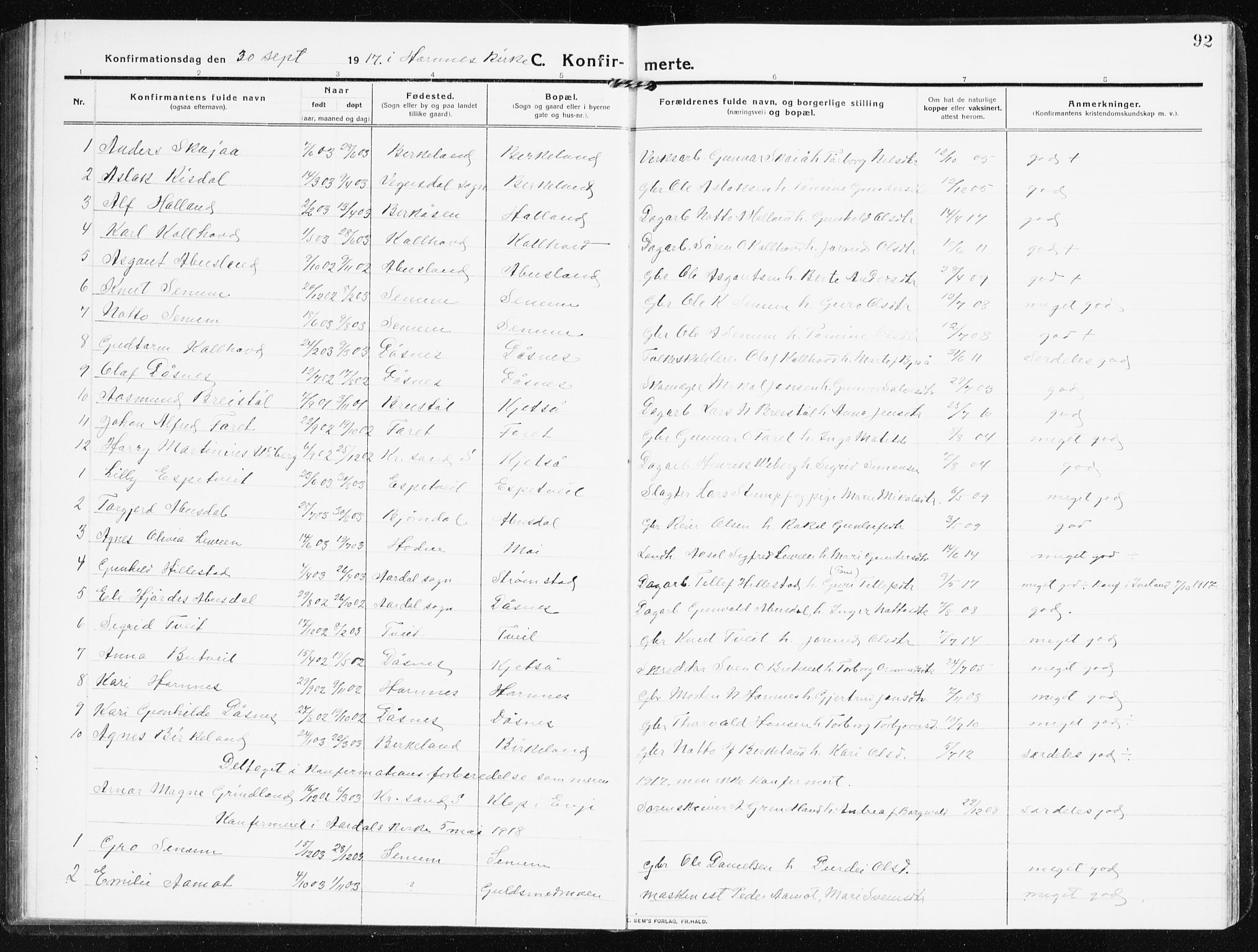 Evje sokneprestkontor, AV/SAK-1111-0008/F/Fb/Fbb/L0003: Parish register (copy) no. B 3, 1910-1933, p. 92