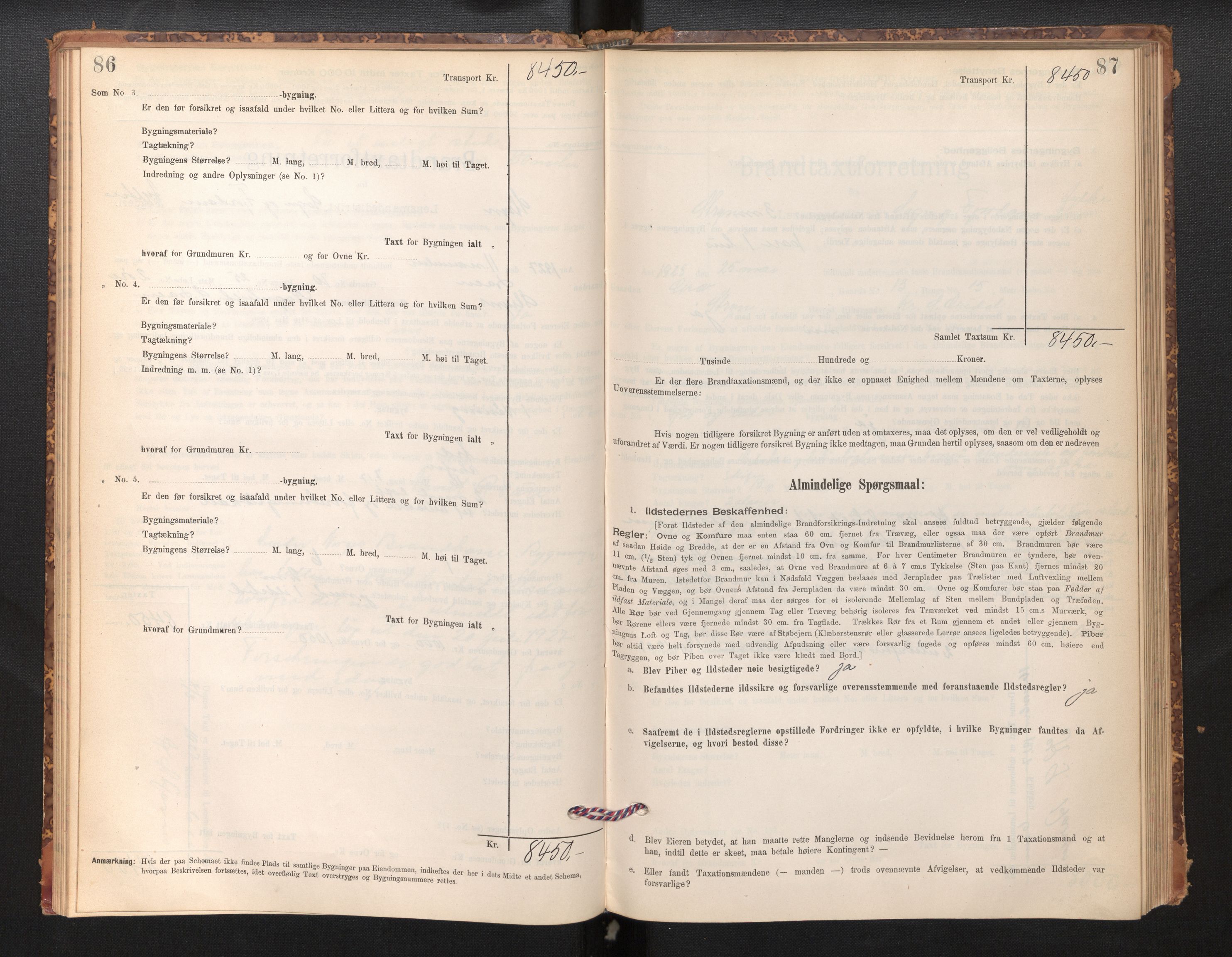 Lensmannen i Stryn og Innvik, AV/SAB-A-30201/0012/L0002: Branntakstprotokoll, skjematakst, 1894-1942, p. 86-87