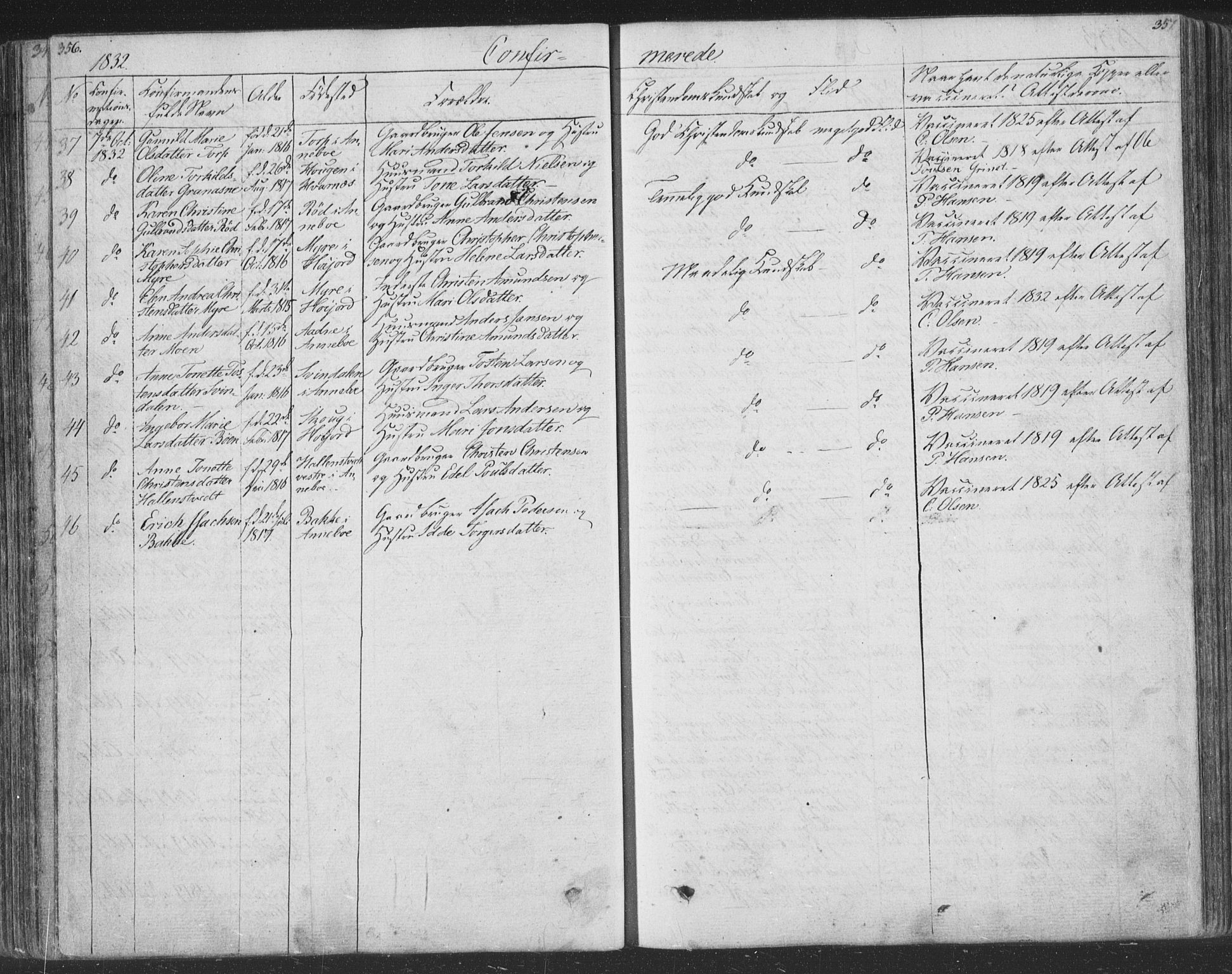 Andebu kirkebøker, SAKO/A-336/F/Fa/L0004: Parish register (official) no. 4, 1829-1856, p. 356-357