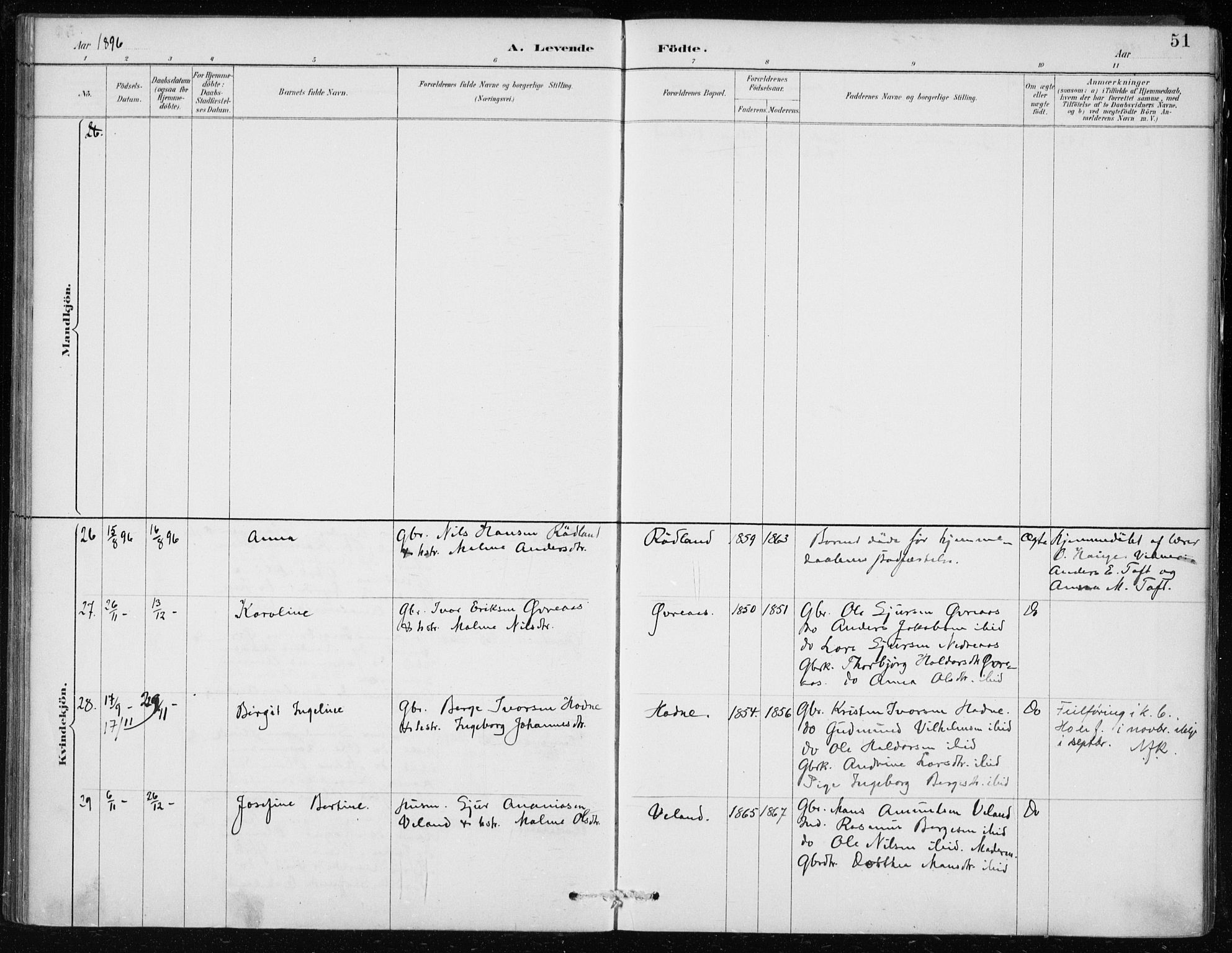 Lindås Sokneprestembete, AV/SAB-A-76701/H/Haa/Haaf/L0001: Parish register (official) no. F  1, 1886-1897, p. 51