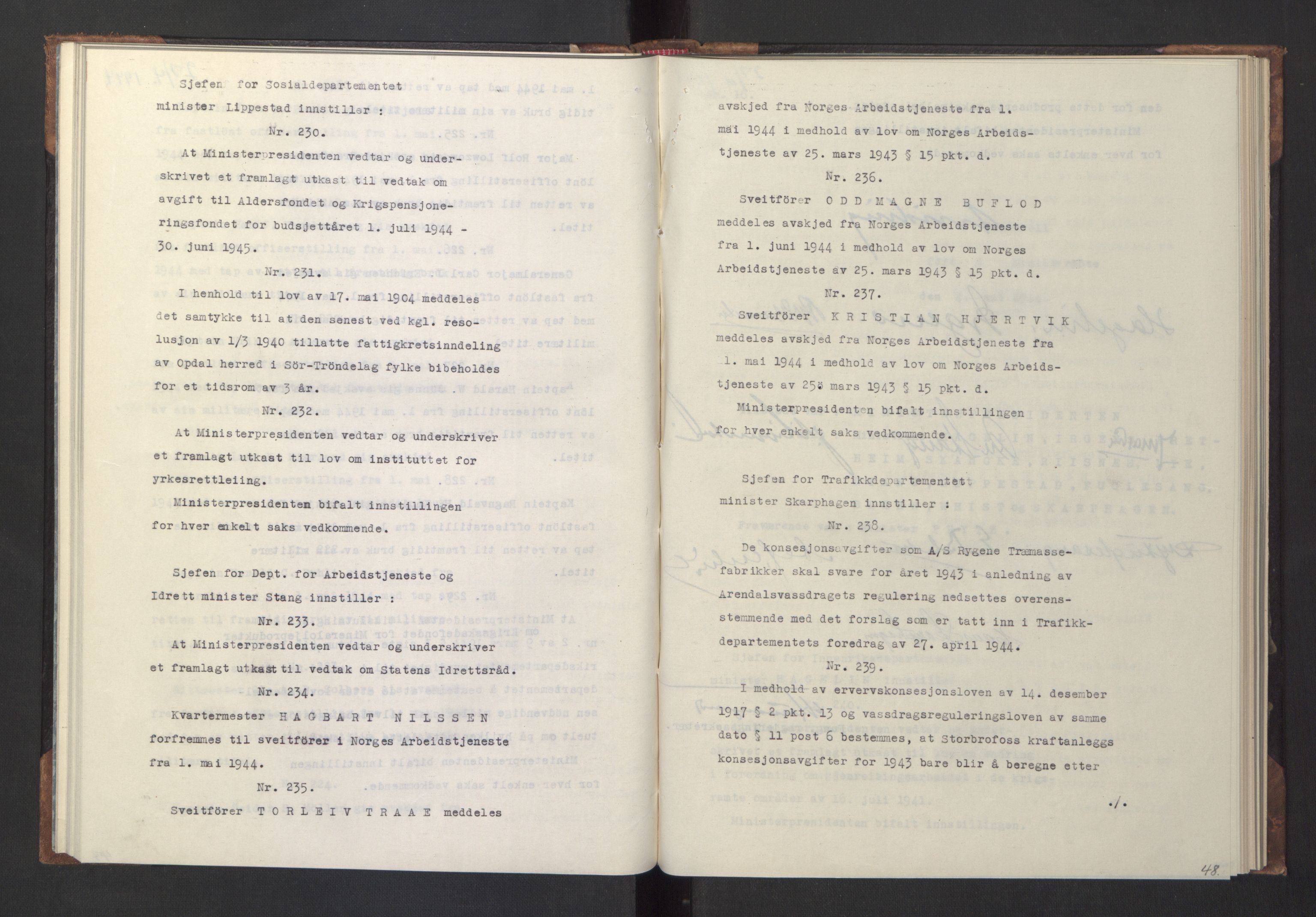 NS-administrasjonen 1940-1945 (Statsrådsekretariatet, de kommisariske statsråder mm), RA/S-4279/D/Da/L0005: Protokoll fra ministermøter, 1944, p. 50