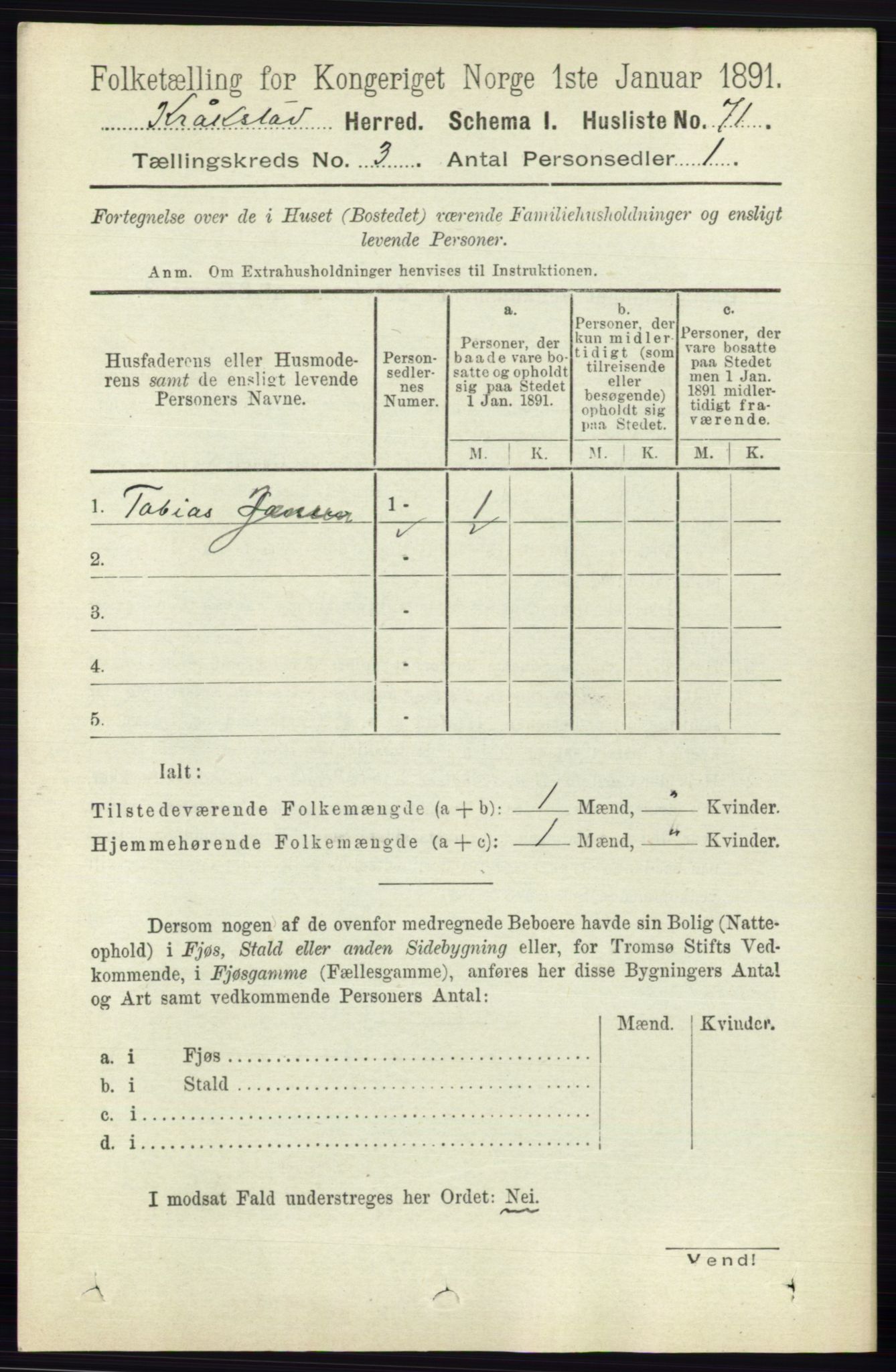 RA, 1891 census for 0212 Kråkstad, 1891, p. 1189