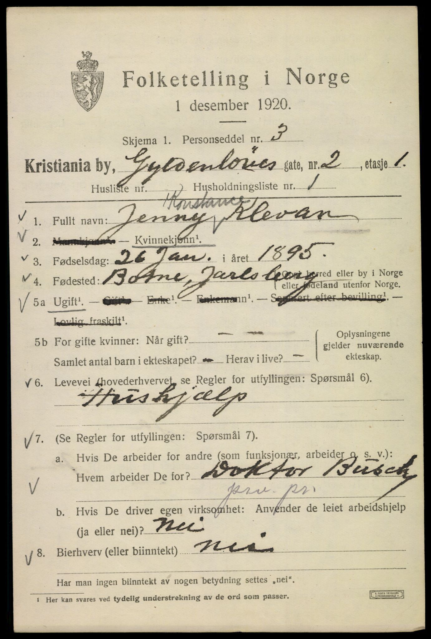 SAO, 1920 census for Kristiania, 1920, p. 261537