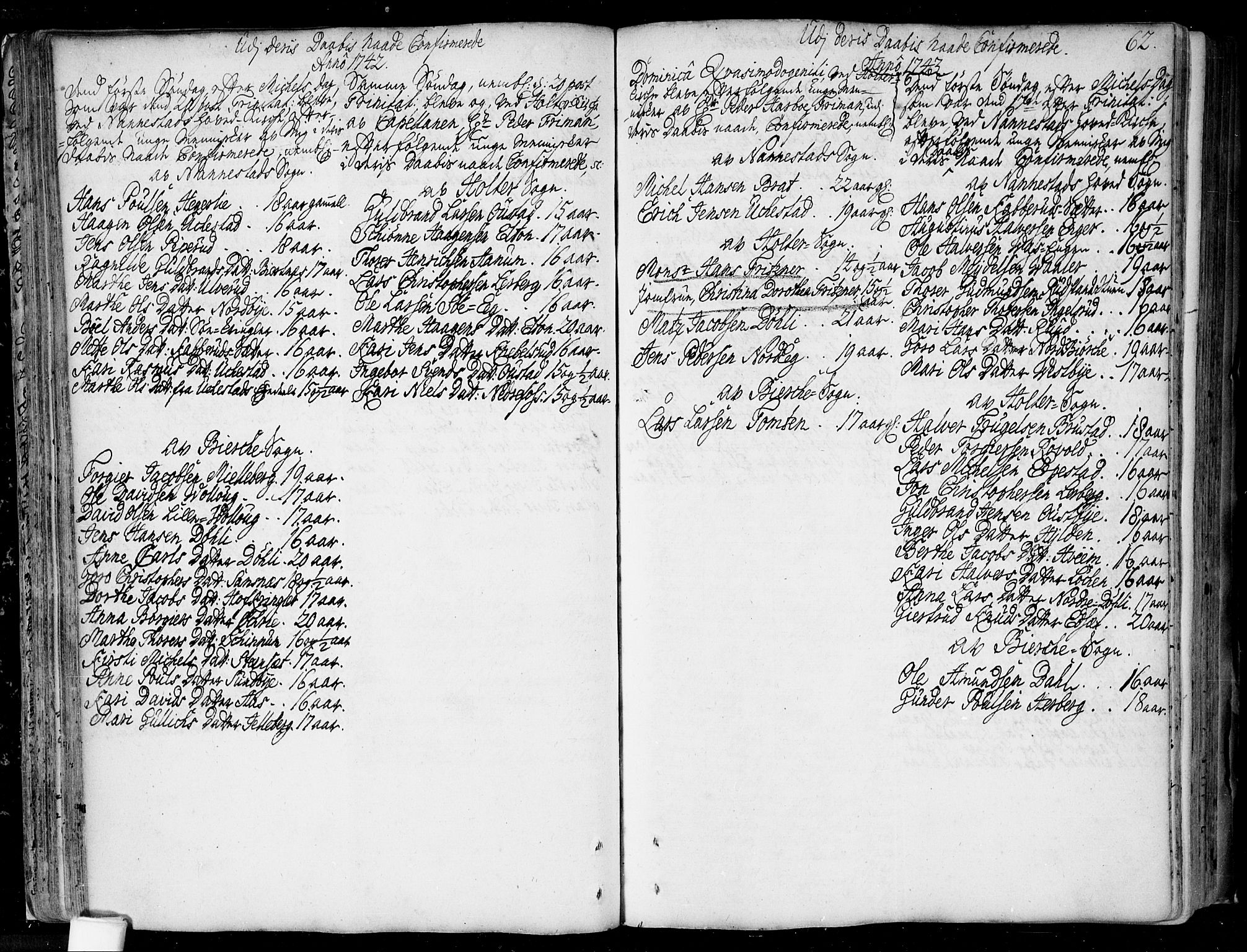 Nannestad prestekontor Kirkebøker, SAO/A-10414a/F/Fa/L0006: Parish register (official) no. I 6, 1739-1754, p. 62