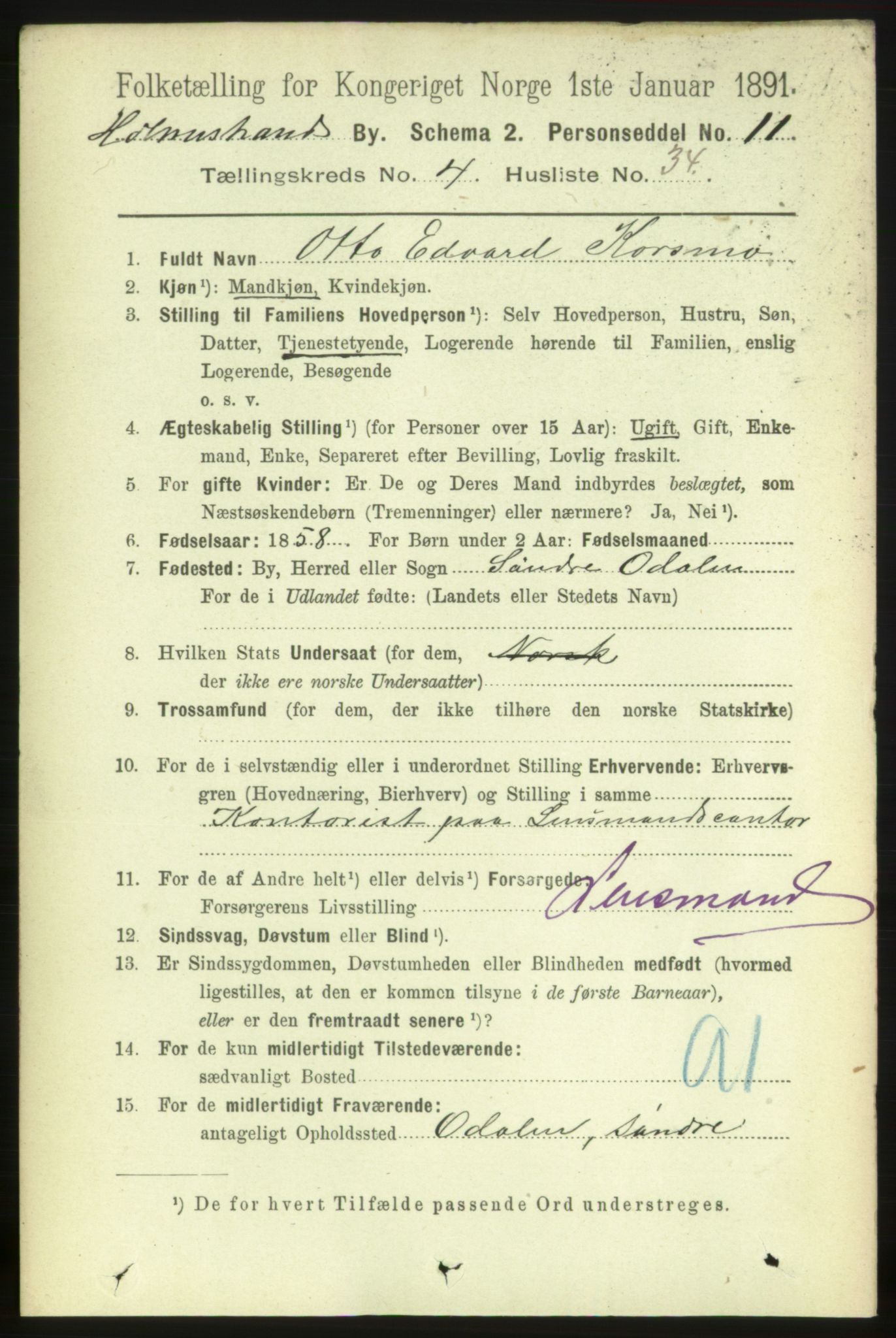 RA, 1891 census for 0702 Holmestrand, 1891, p. 2645