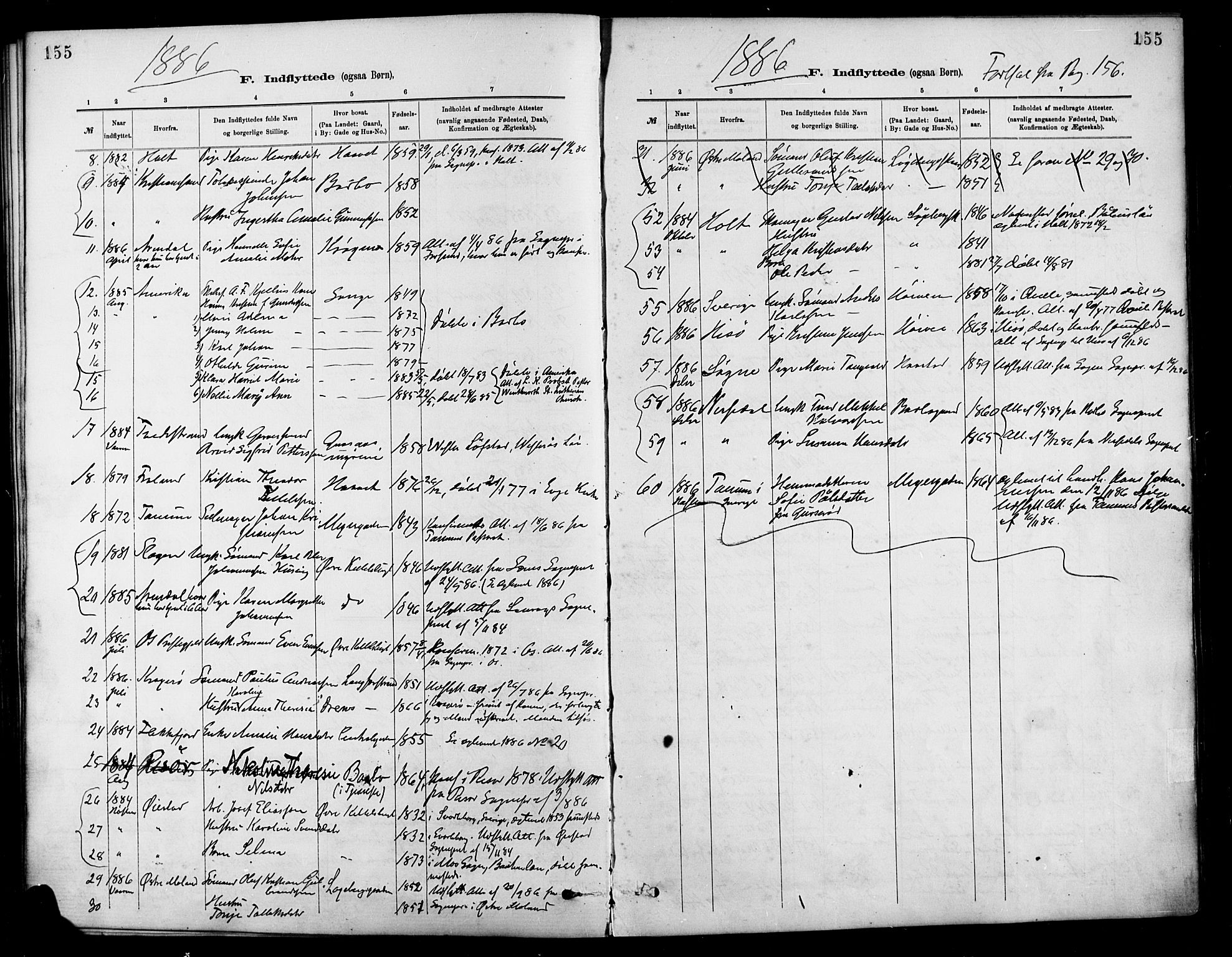 Barbu sokneprestkontor, AV/SAK-1111-0003/F/Fa/L0003: Parish register (official) no. A 3, 1883-1898, p. 155