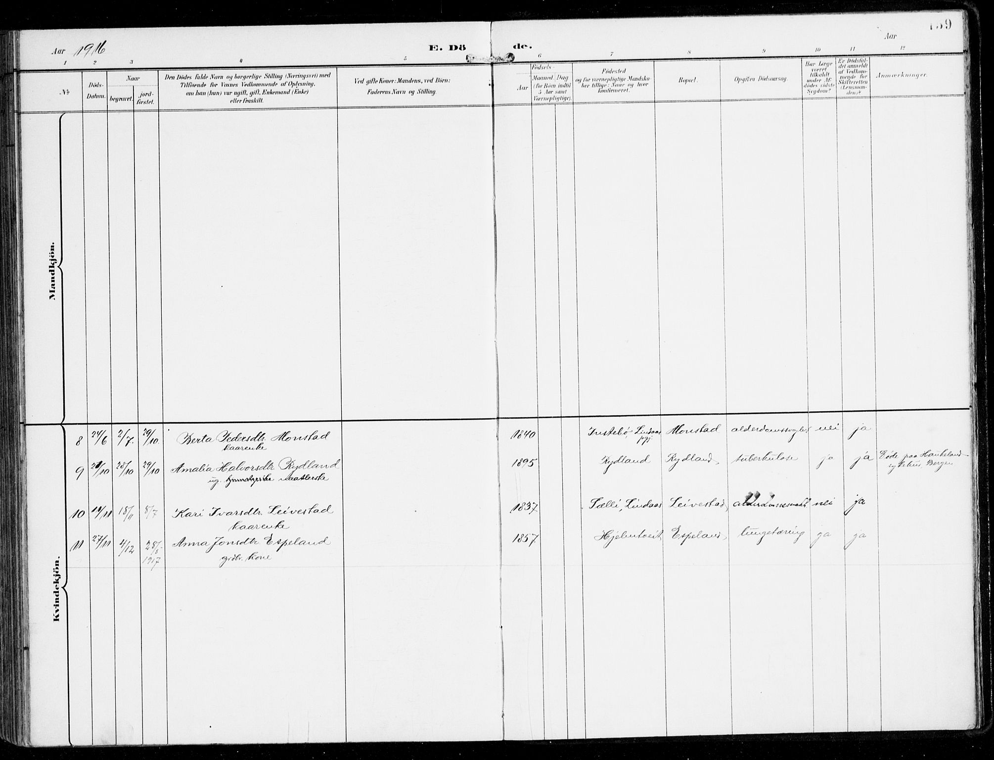 Alversund Sokneprestembete, AV/SAB-A-73901/H/Ha/Haa/Haad/L0004: Parish register (official) no. D 4, 1898-1926, p. 159