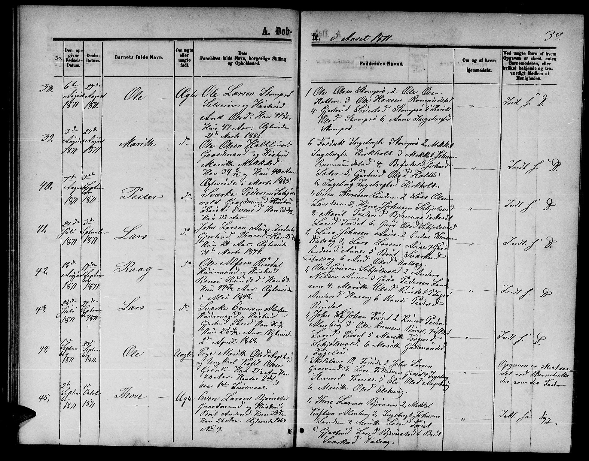 Ministerialprotokoller, klokkerbøker og fødselsregistre - Møre og Romsdal, AV/SAT-A-1454/598/L1076: Parish register (copy) no. 598C01, 1867-1878, p. 39