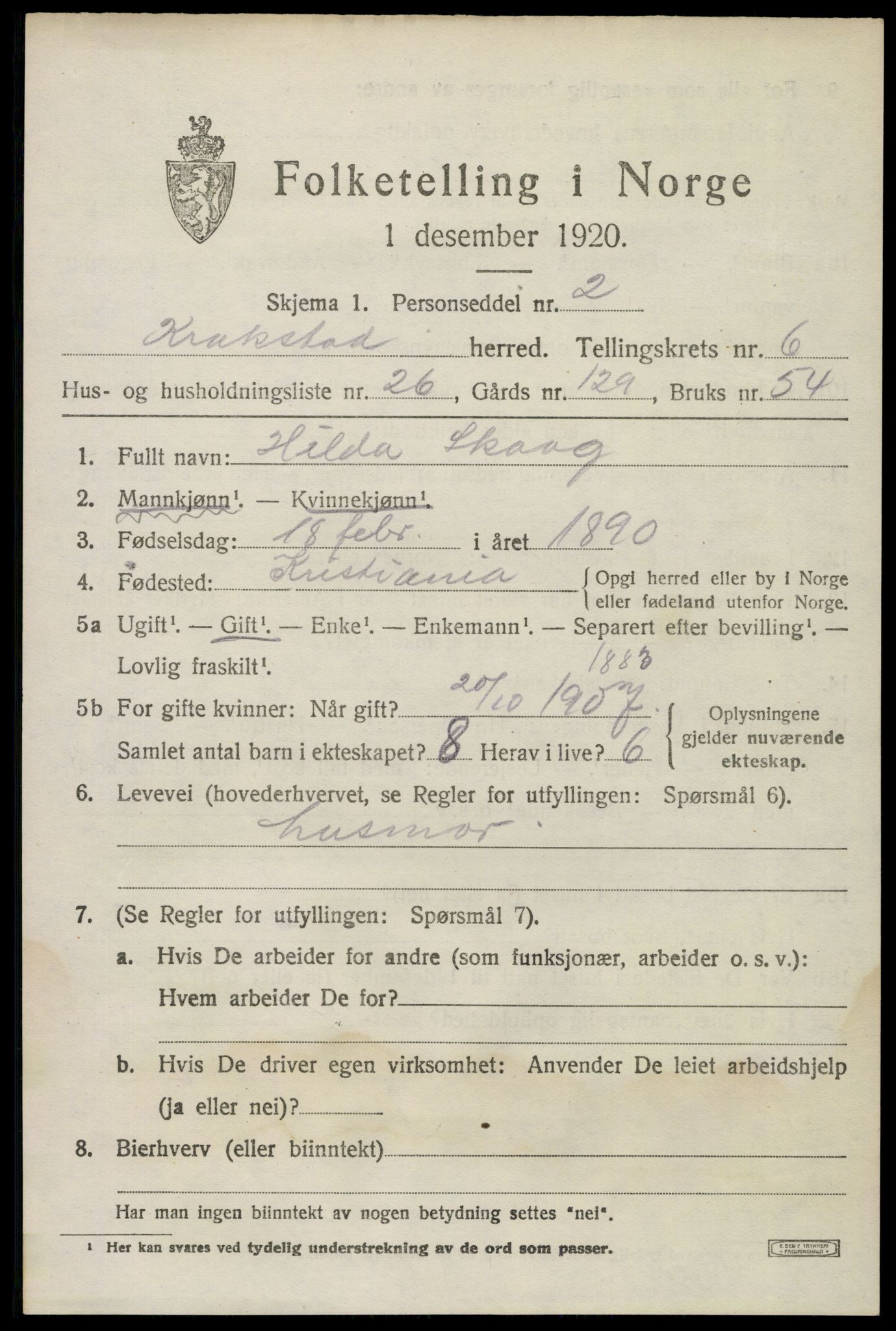 SAO, 1920 census for Kråkstad, 1920, p. 6131