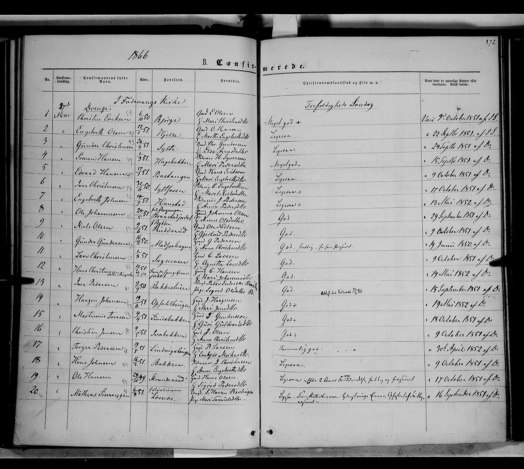 Ringebu prestekontor, SAH/PREST-082/H/Ha/Haa/L0007: Parish register (official) no. 7, 1860-1877, p. 172