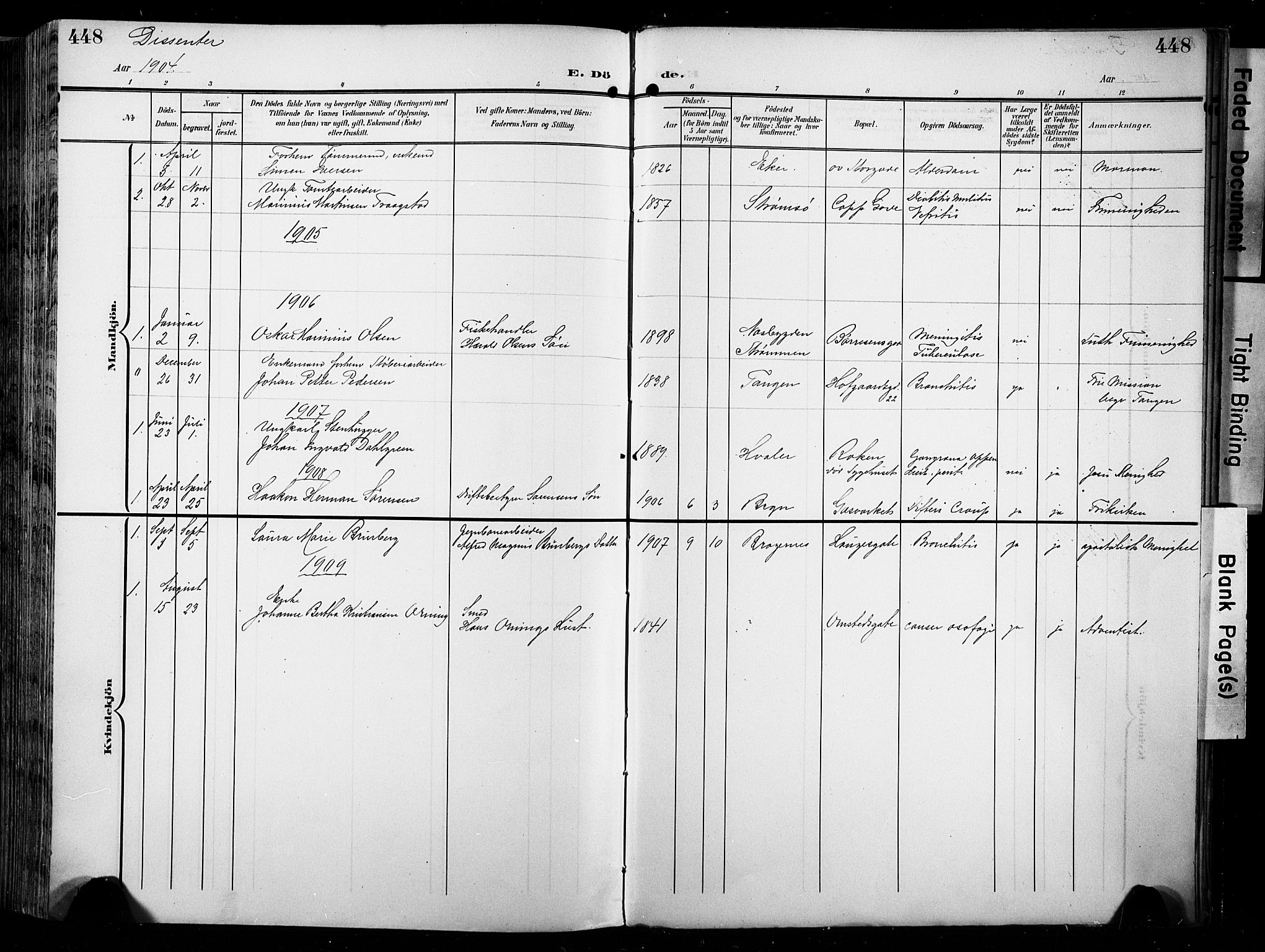 Bragernes kirkebøker, SAKO/A-6/F/Fb/L0009: Parish register (official) no. II 9, 1902-1911, p. 448