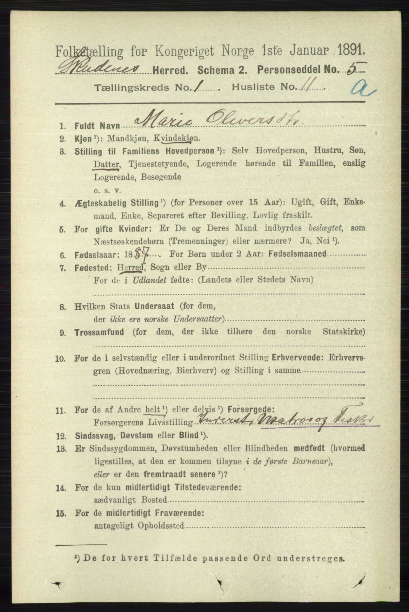 RA, 1891 census for 1150 Skudenes, 1891, p. 175