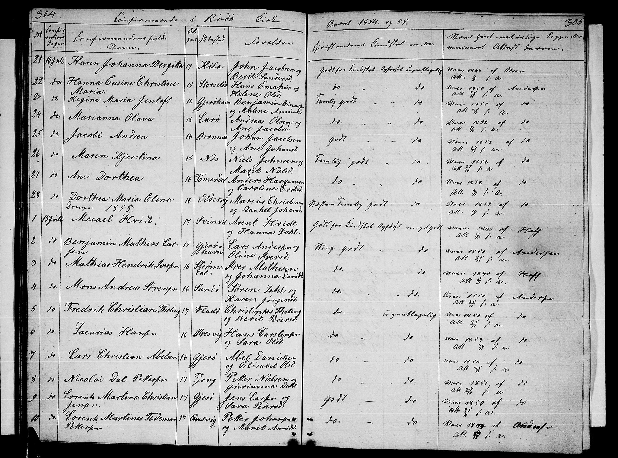 Ministerialprotokoller, klokkerbøker og fødselsregistre - Nordland, AV/SAT-A-1459/841/L0618: Parish register (copy) no. 841C02, 1833-1855, p. 304-305