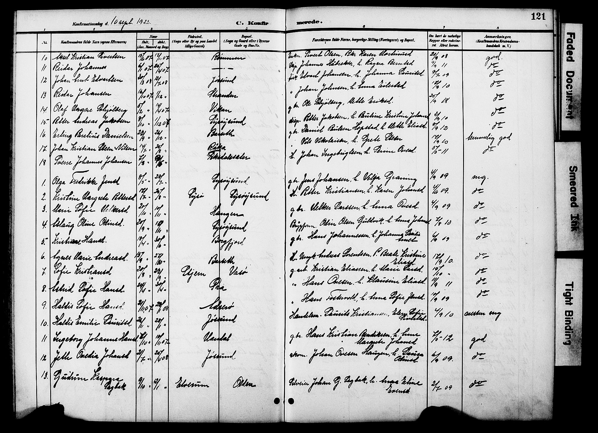 Ministerialprotokoller, klokkerbøker og fødselsregistre - Sør-Trøndelag, SAT/A-1456/654/L0666: Parish register (copy) no. 654C02, 1901-1925, p. 121
