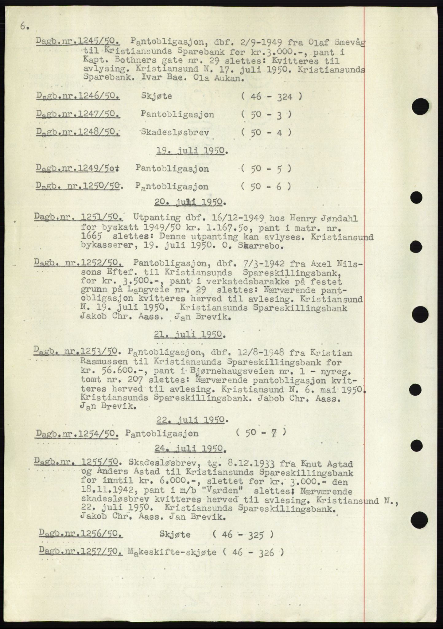 Kristiansund byfogd, AV/SAT-A-4587/A/27: Mortgage book no. 49, 1950-1950, Deed date: 20.07.1950