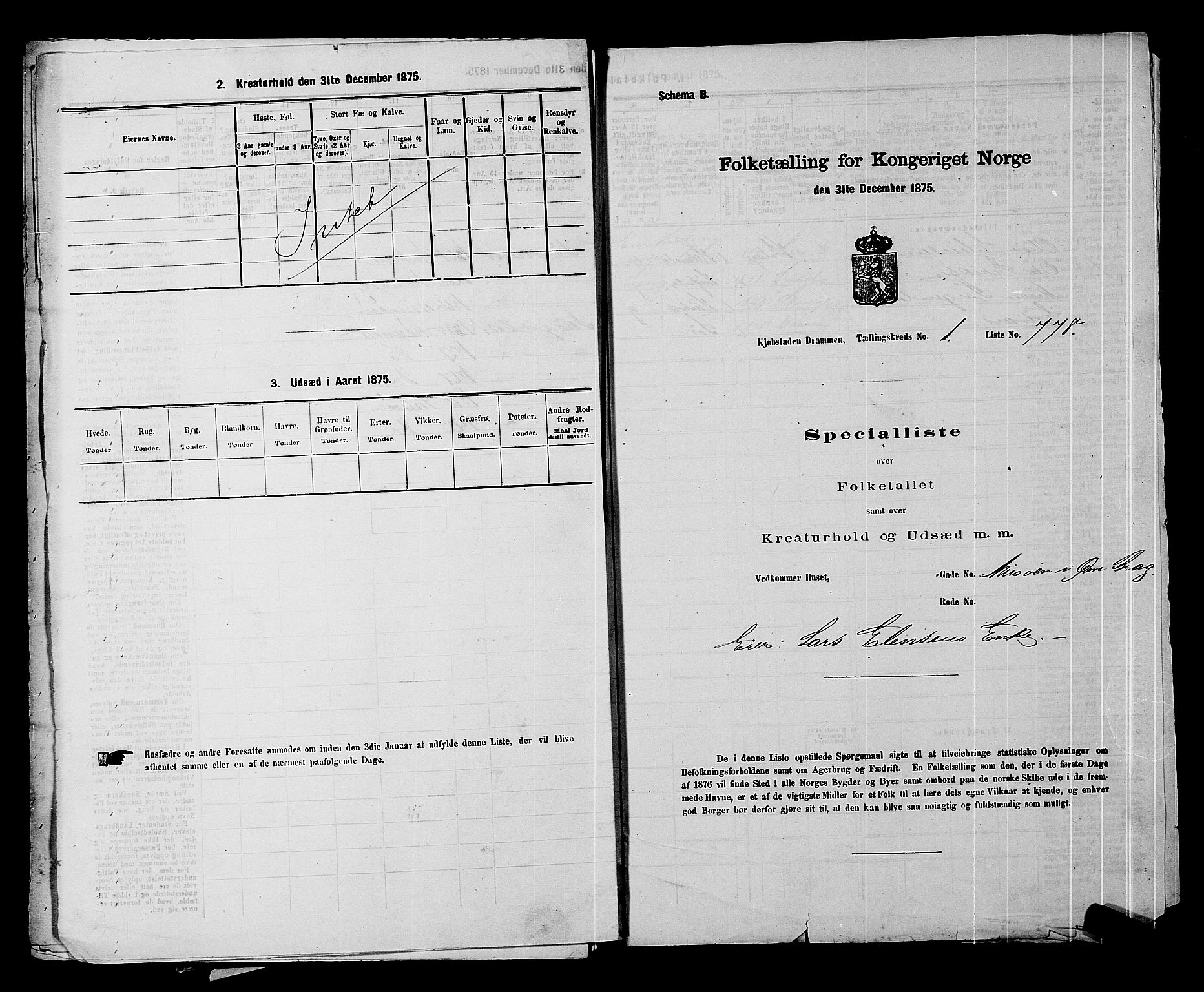 SAKO, 1875 census for 0602 Drammen, 1875, p. 172