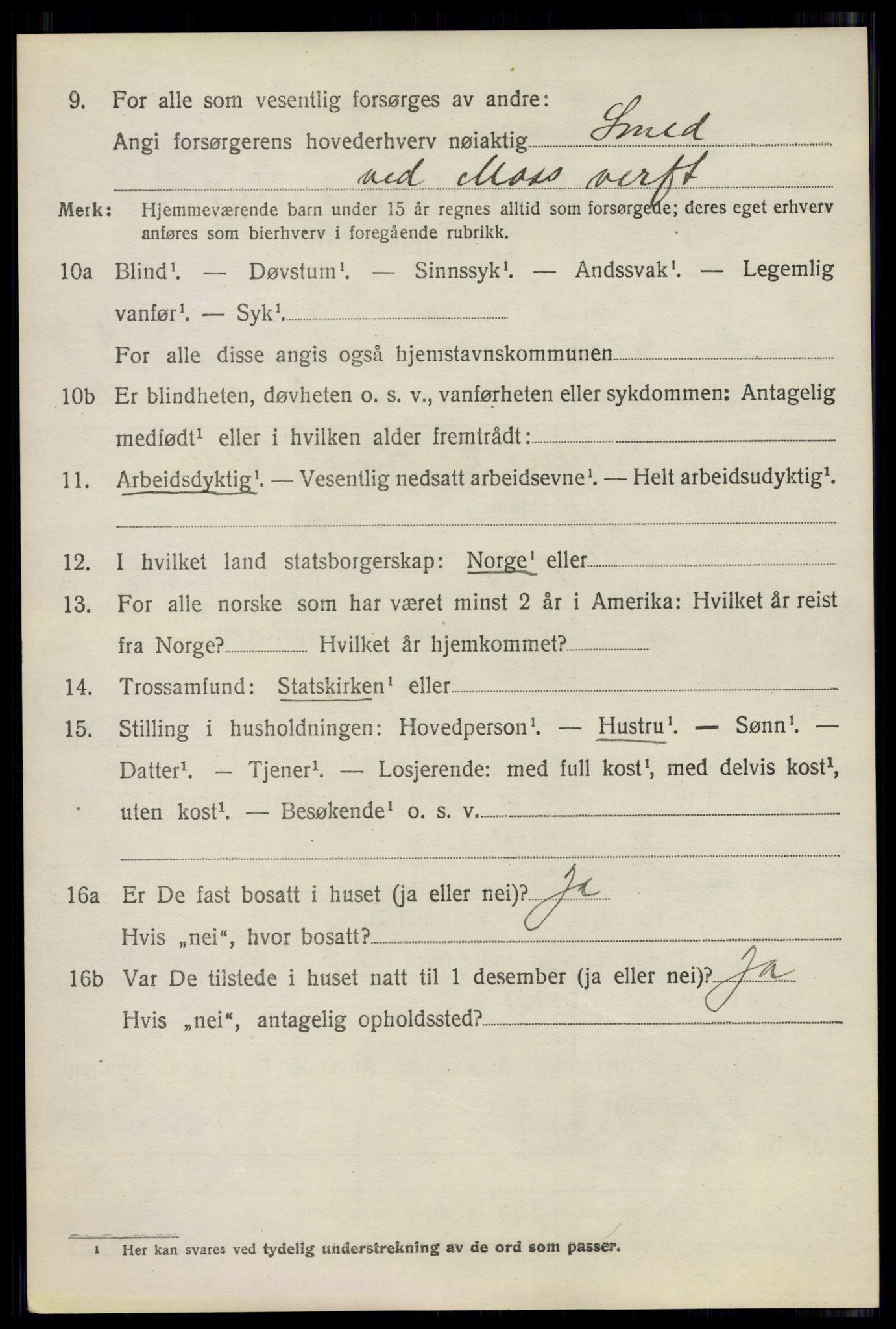 SAO, 1920 census for Moss land district, 1920, p. 3764