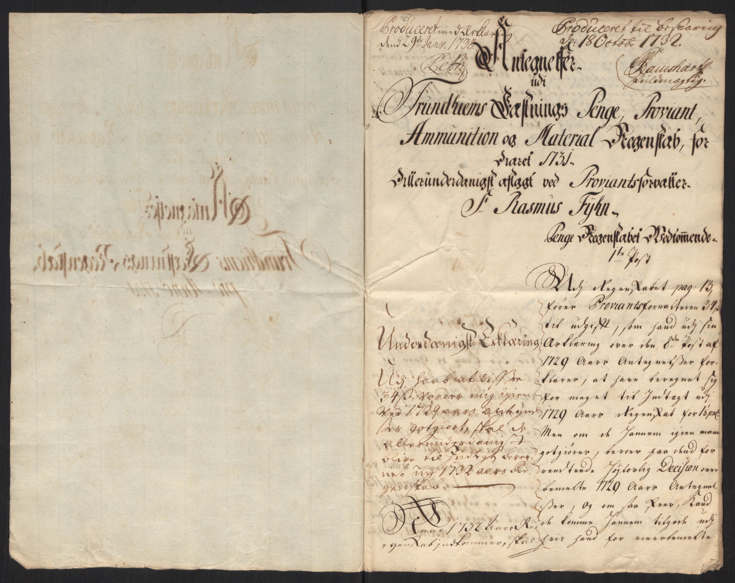 Rentekammeret inntil 1814, Reviderte regnskaper, Militære regnskaper, AV/RA-EA-4069/Rd/L0649: Trondheim festningsregnskaper, 1731