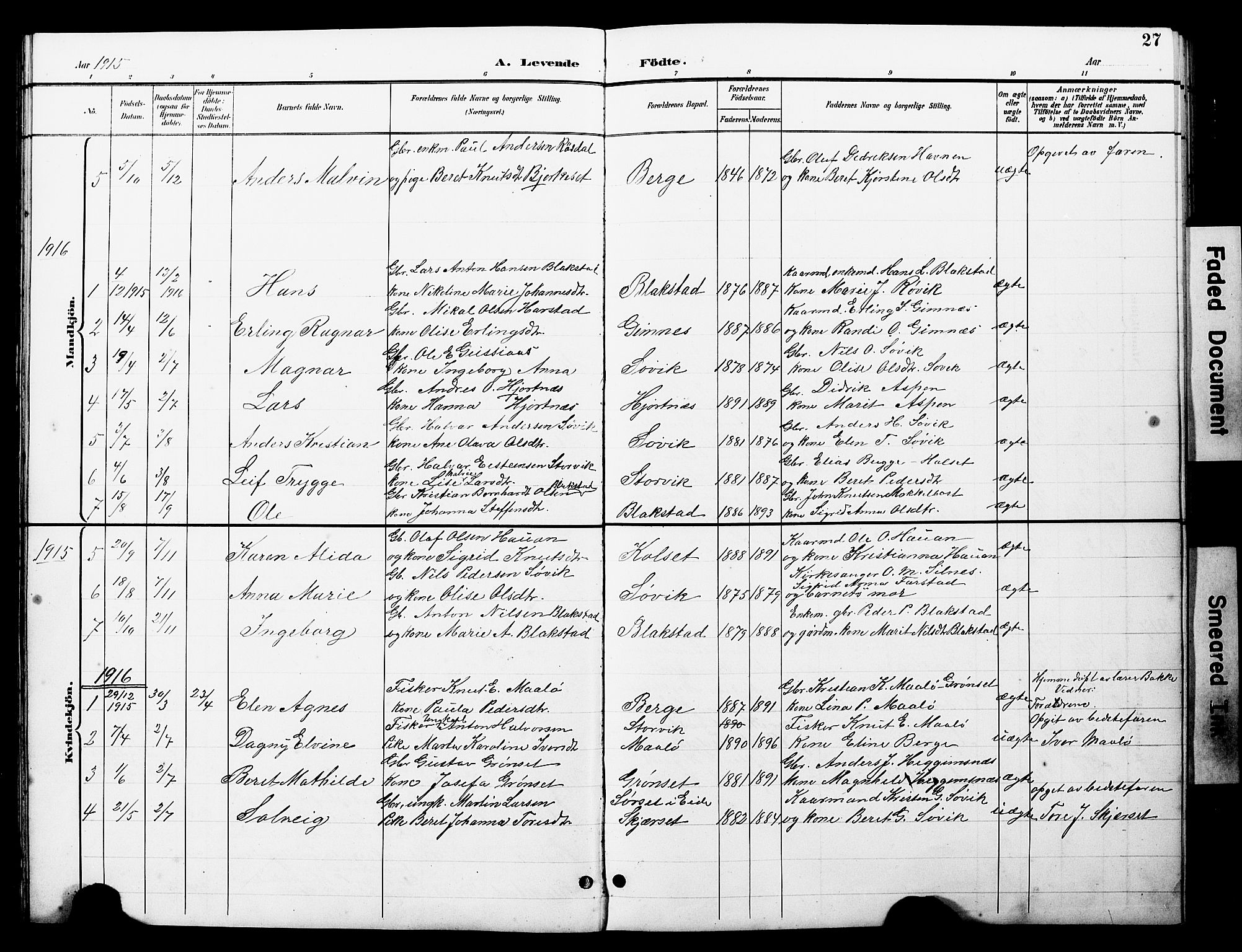 Ministerialprotokoller, klokkerbøker og fødselsregistre - Møre og Romsdal, AV/SAT-A-1454/585/L0973: Parish register (copy) no. 585C01, 1893-1930, p. 27