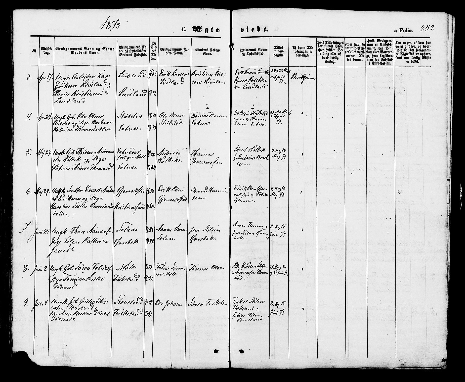 Holum sokneprestkontor, SAK/1111-0022/F/Fb/Fba/L0004: Parish register (copy) no. B 4, 1867-1890, p. 252