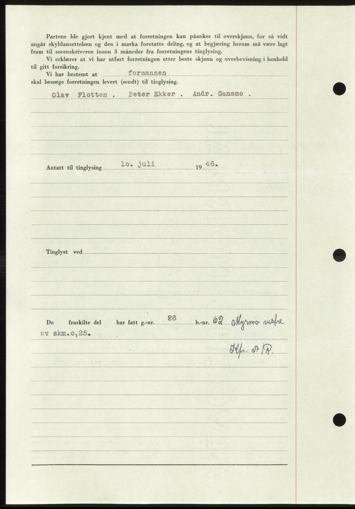 Namdal sorenskriveri, AV/SAT-A-4133/1/2/2C: Mortgage book no. -, 1946-1946, Diary no: : 1188/1946