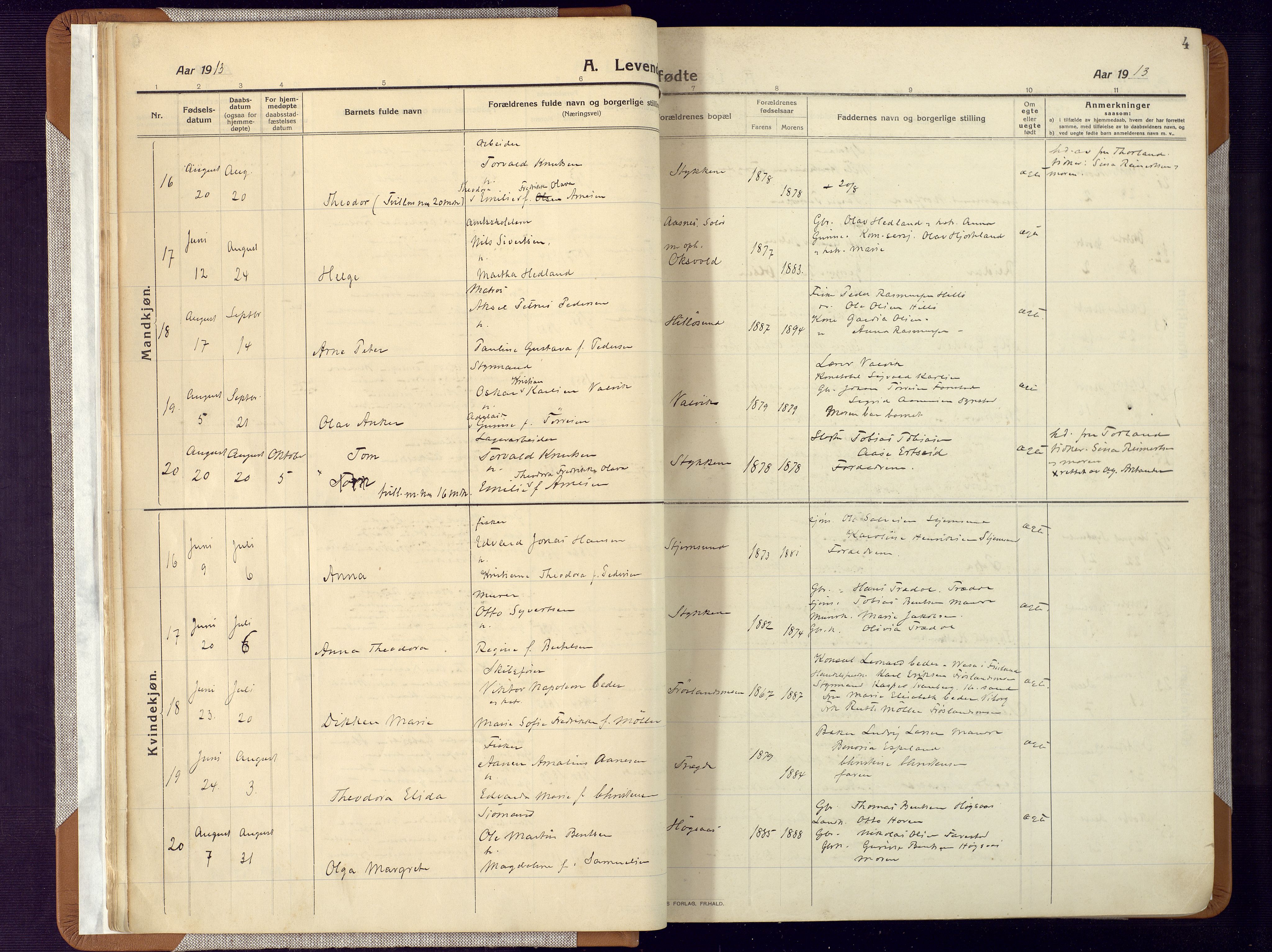 Mandal sokneprestkontor, AV/SAK-1111-0030/F/Fa/Faa/L0022: Parish register (official) no. A 22, 1913-1925, p. 4