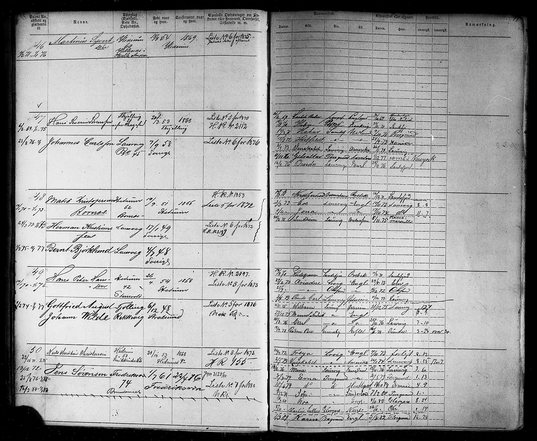 Larvik innrulleringskontor, AV/SAKO-A-787/F/Fb/L0004: Annotasjonsrulle, 1870-1882, p. 12