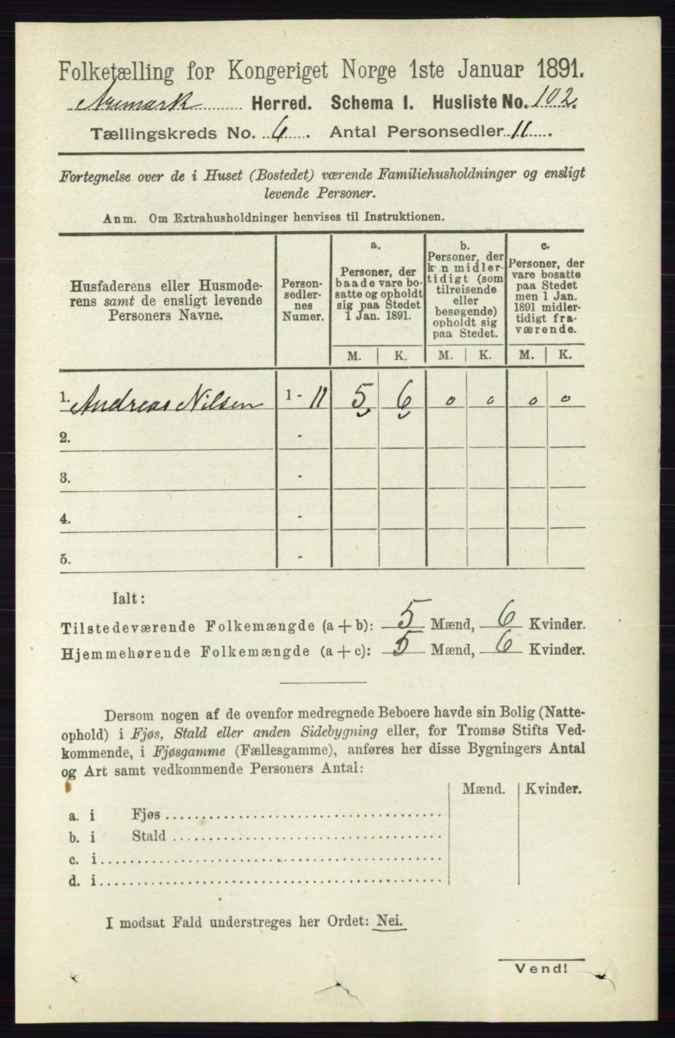 RA, 1891 census for 0118 Aremark, 1891, p. 3104