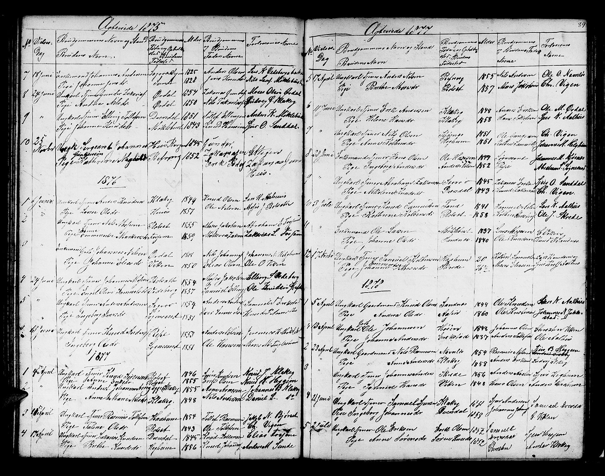 Jølster sokneprestembete, SAB/A-80701/H/Hab/Habb/L0001: Parish register (copy) no. B 1, 1853-1887, p. 89