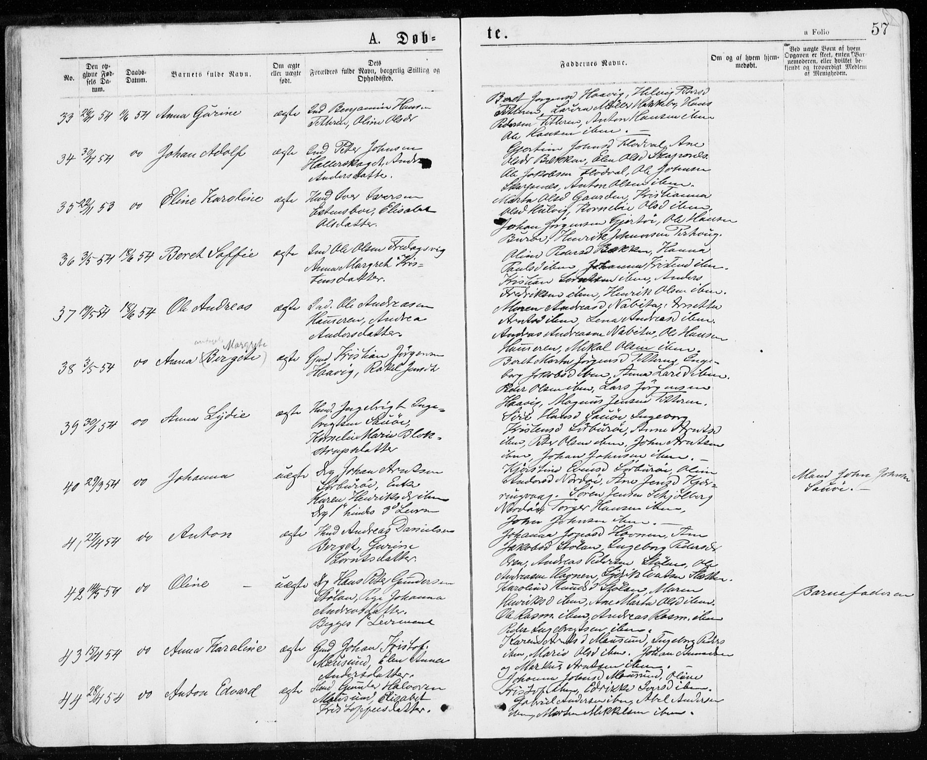 Ministerialprotokoller, klokkerbøker og fødselsregistre - Sør-Trøndelag, SAT/A-1456/640/L0576: Parish register (official) no. 640A01, 1846-1876, p. 57