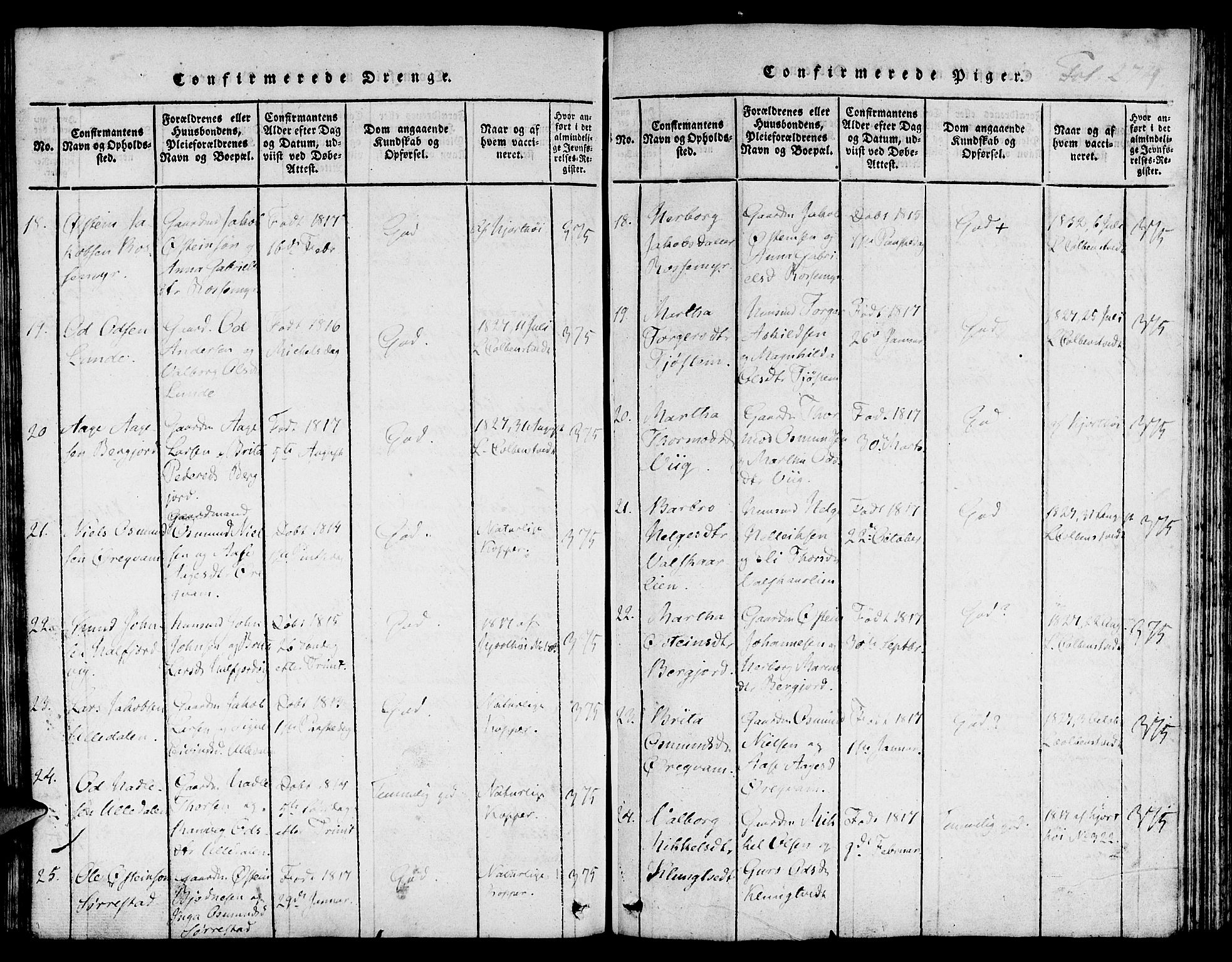 Suldal sokneprestkontor, SAST/A-101845/01/IV/L0006: Parish register (official) no. A 6, 1816-1836, p. 274