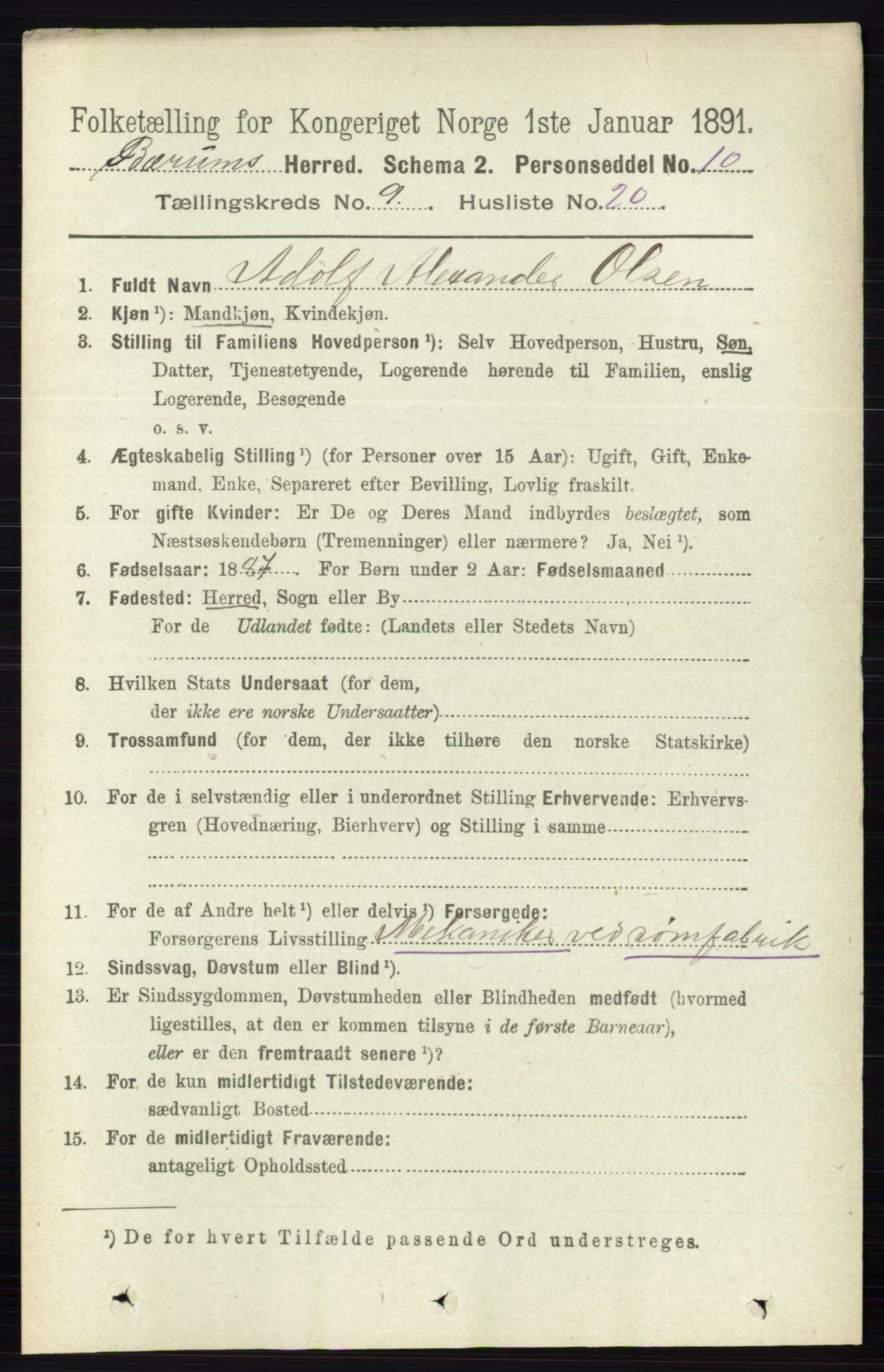 RA, 1891 census for 0219 Bærum, 1891, p. 5298