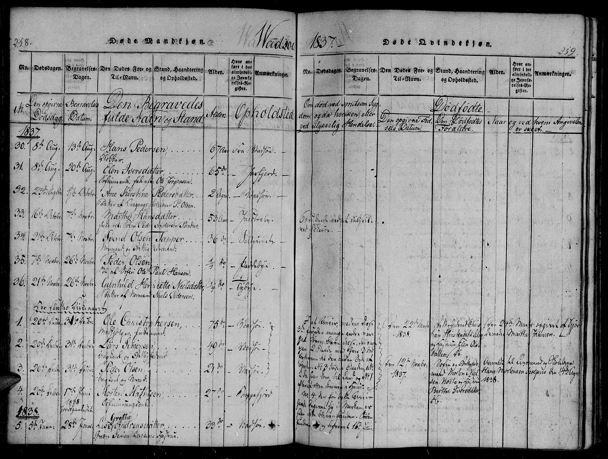 Vadsø sokneprestkontor, SATØ/S-1325/H/Ha/L0003kirke: Parish register (official) no. 3 /1, 1821-1839, p. 258-259