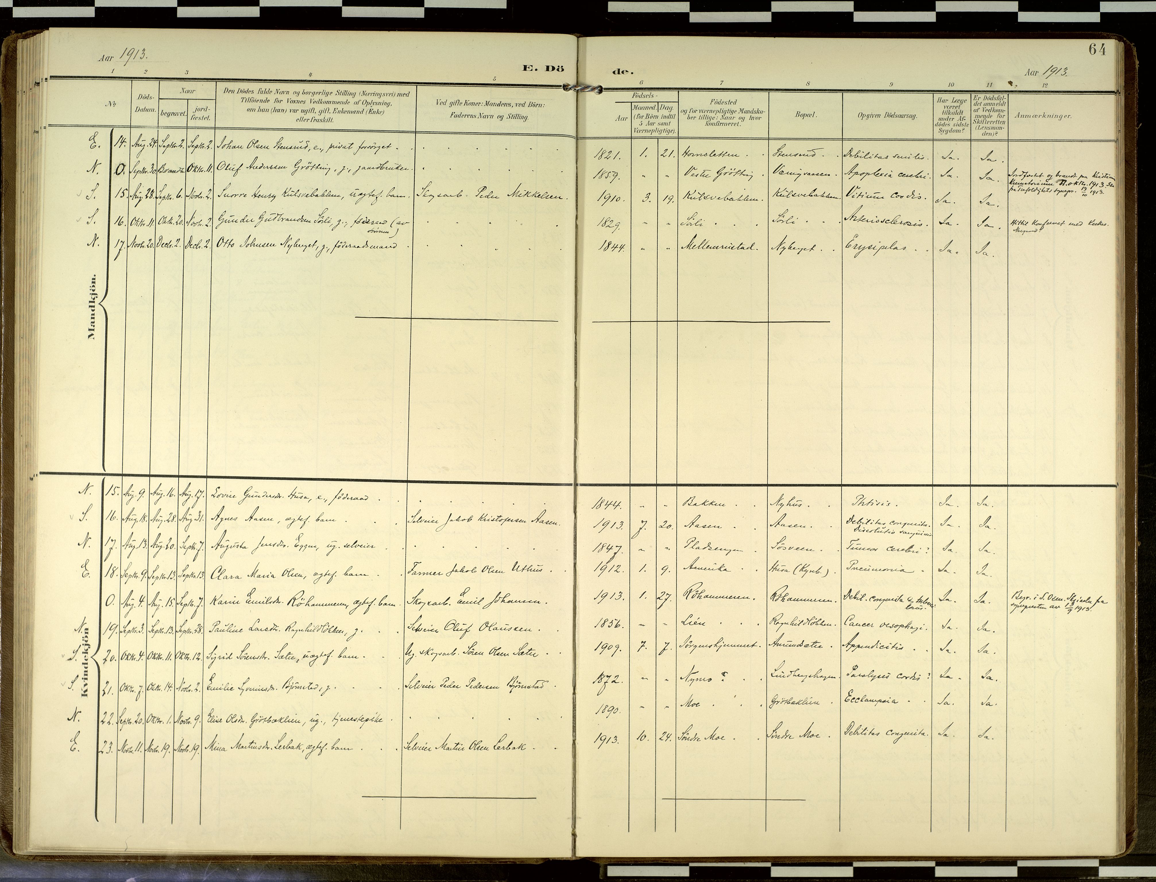 Elverum prestekontor, AV/SAH-PREST-044/H/Ha/Haa/L0019: Parish register (official) no. 19, 1903-1926, p. 64