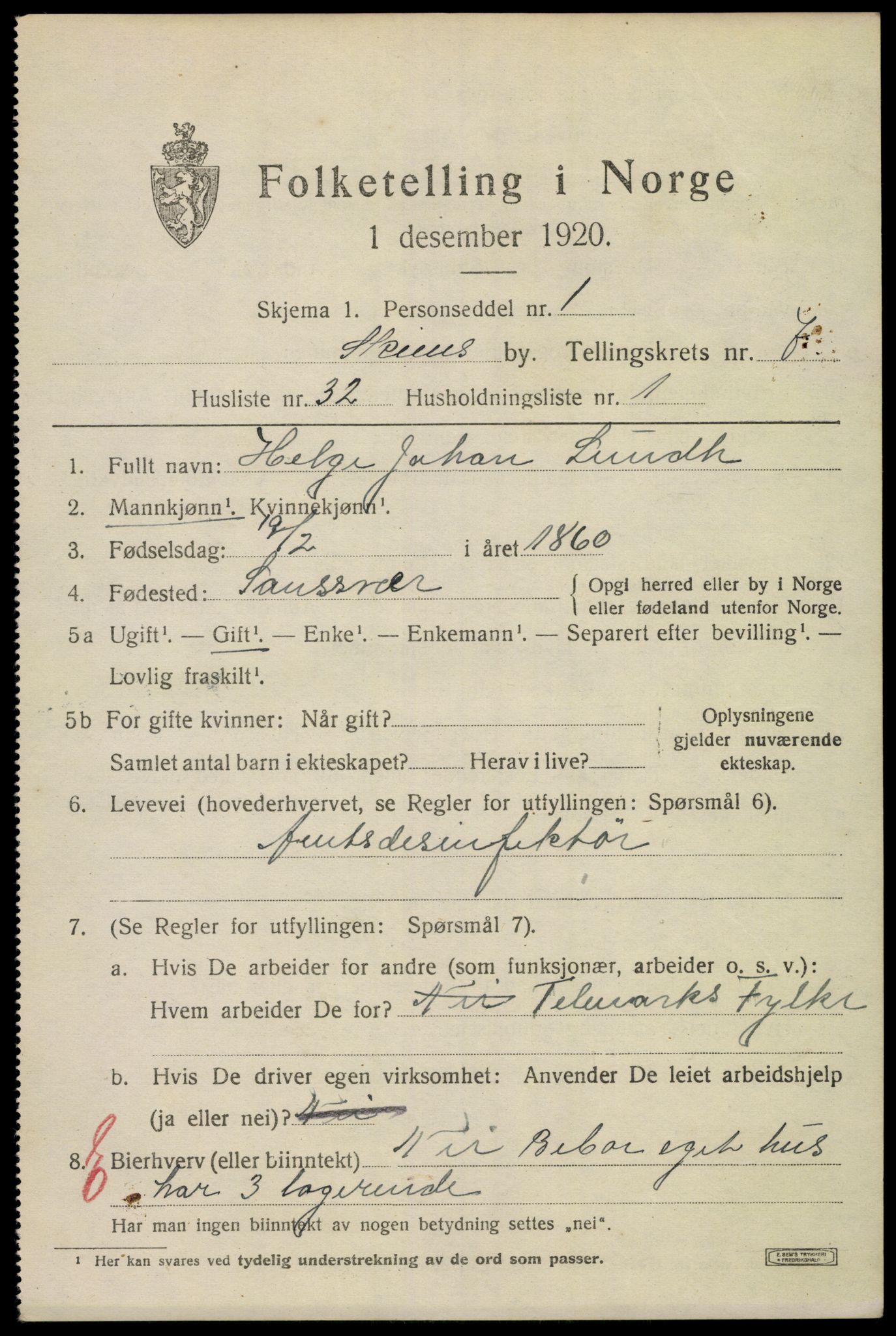 SAKO, 1920 census for Skien, 1920, p. 25268